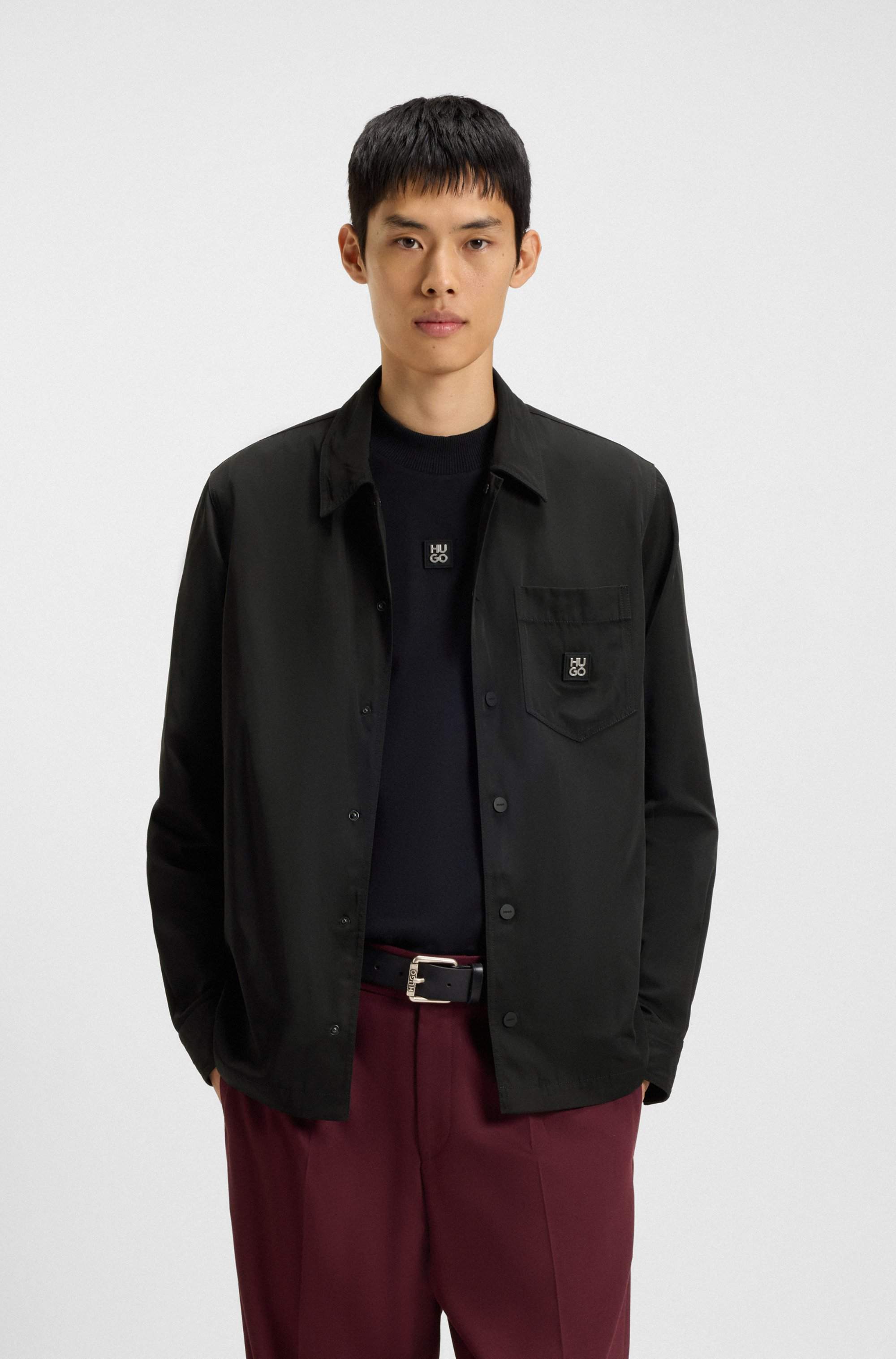 Oversized-fit shirt with stacked-logo badge