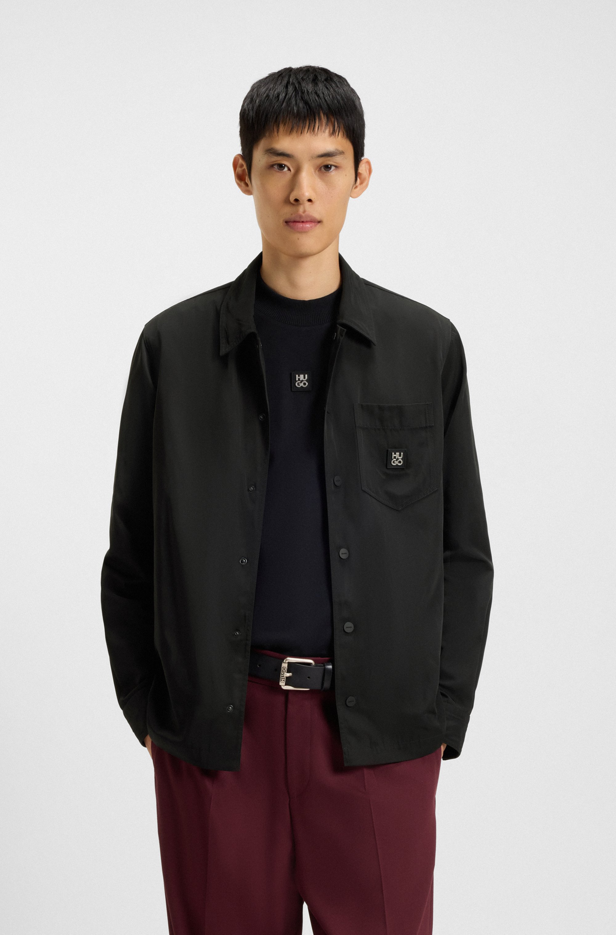 Oversized-fit shirt with stacked-logo badge