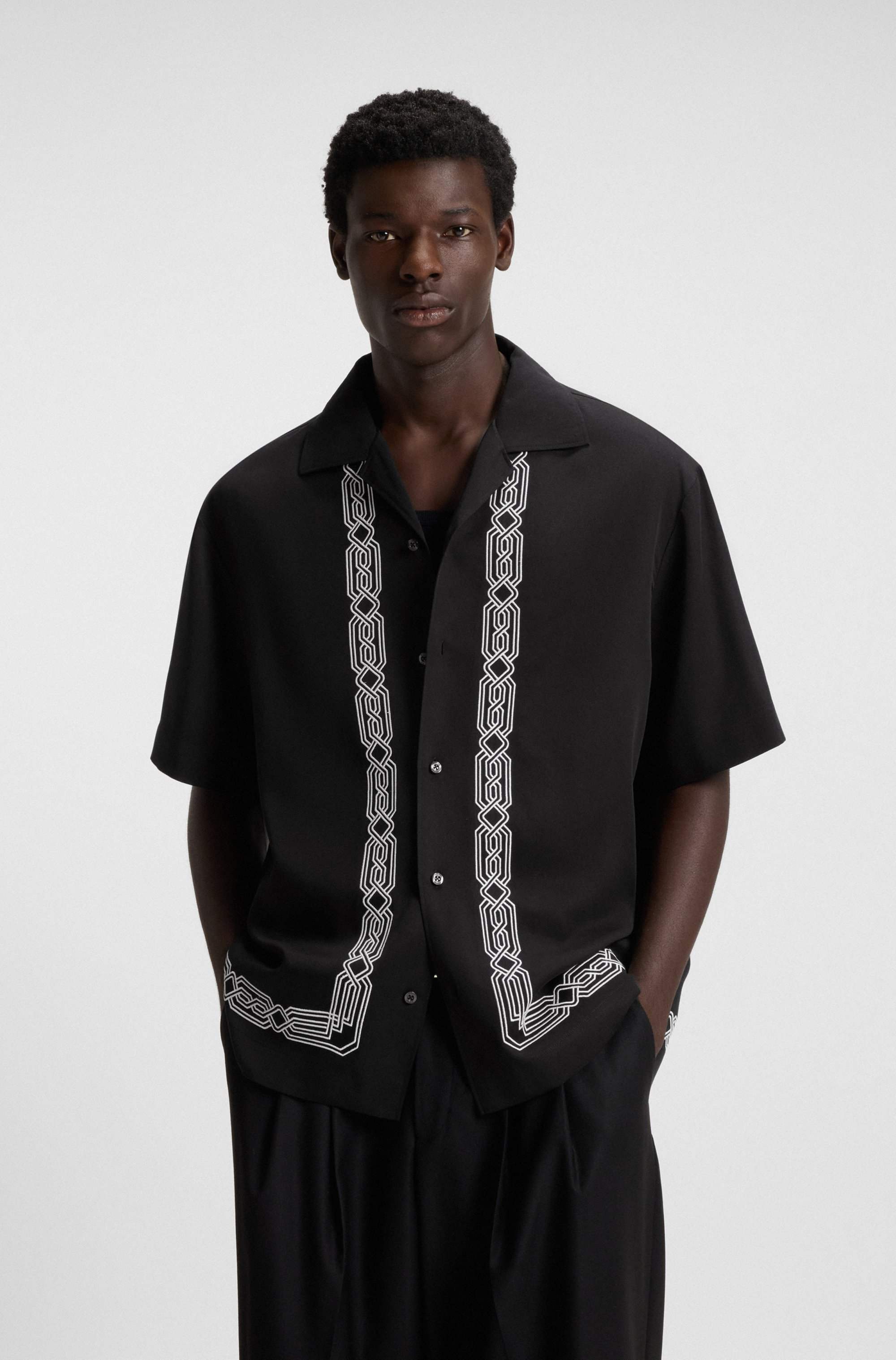 Oversized-fit shirt with embroidered pattern