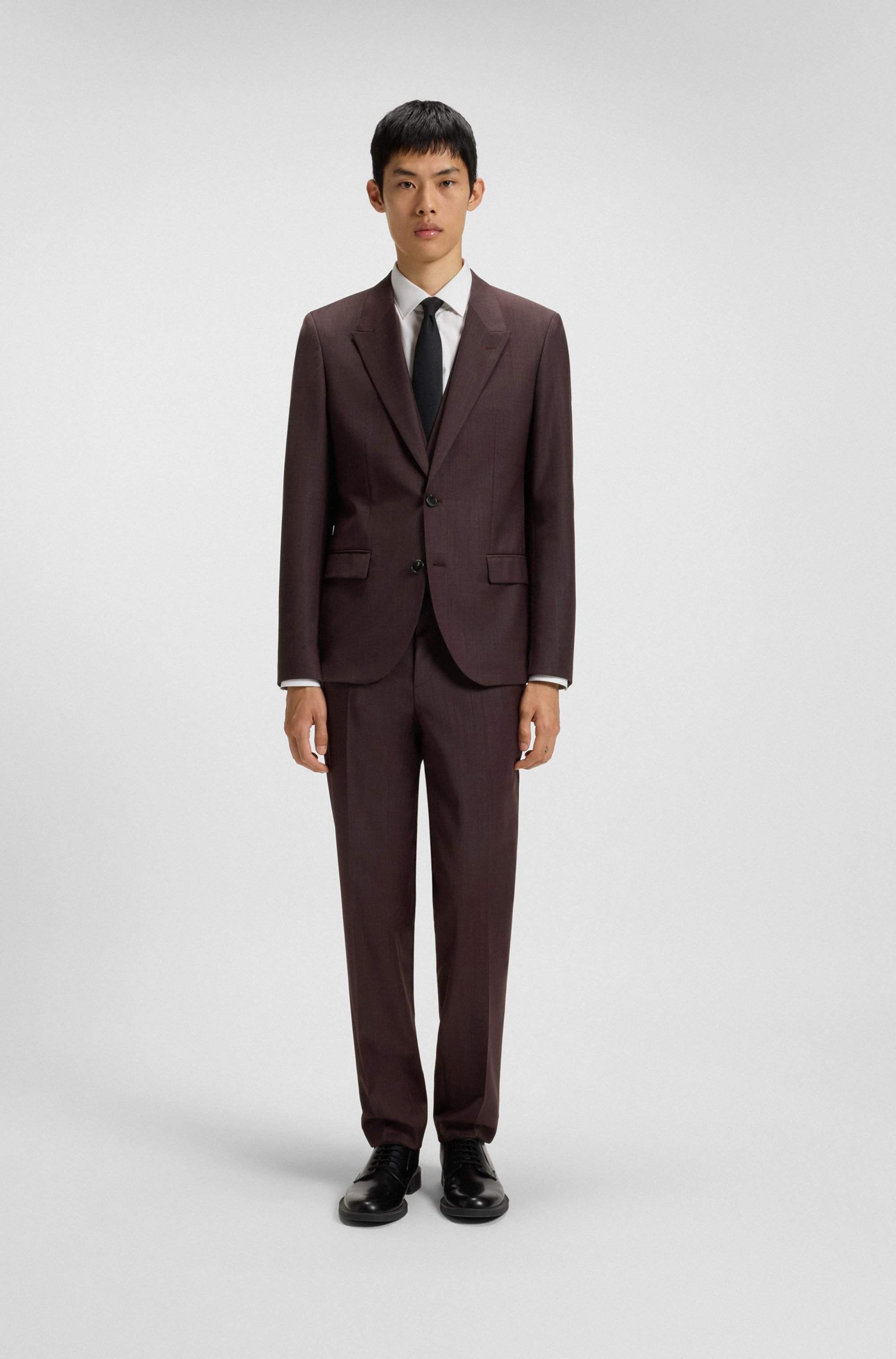 Three-piece slim-fit suit in stretch dobby