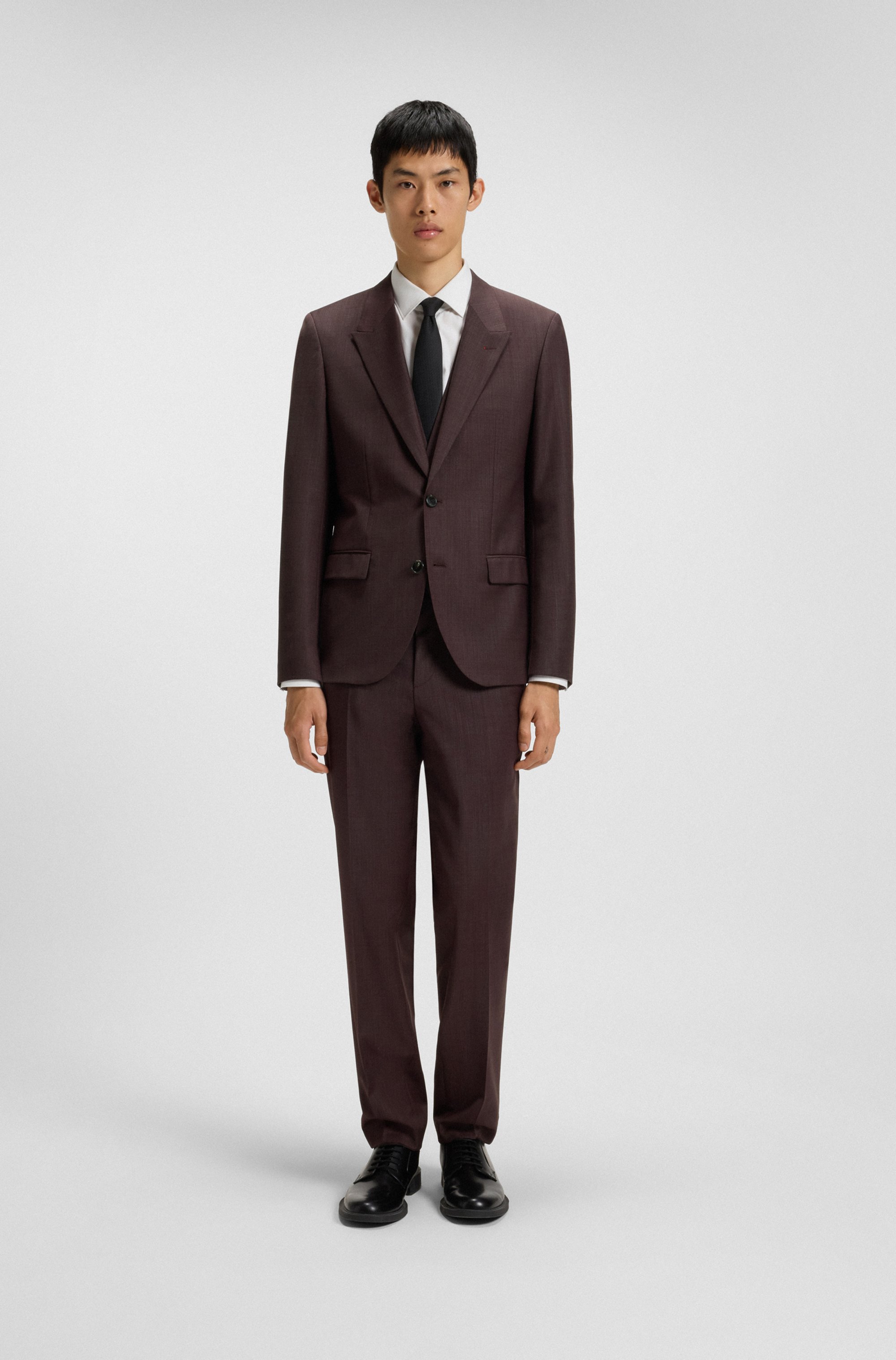 Three-piece slim-fit suit in stretch dobby