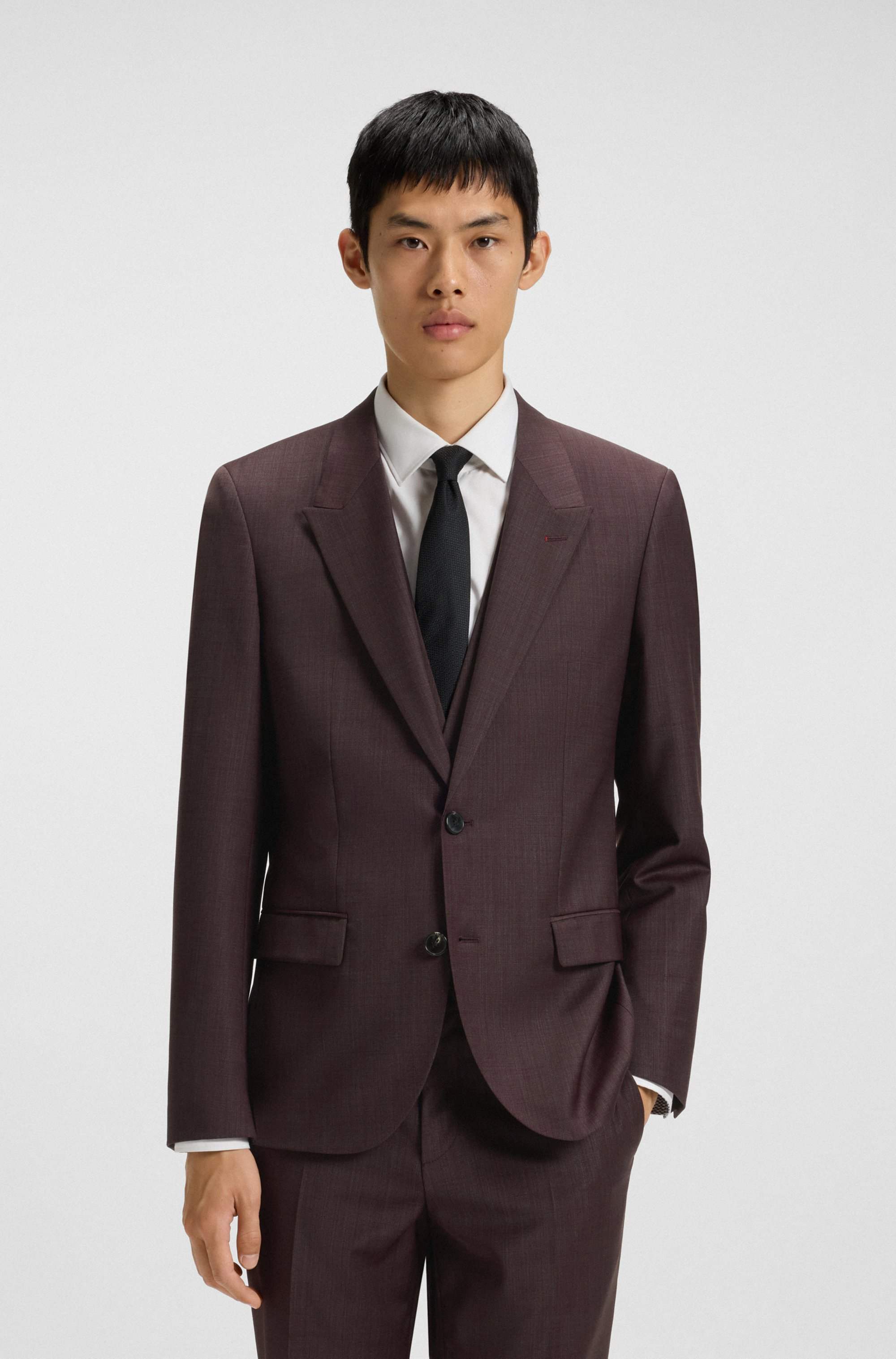 Three-piece slim-fit suit in stretch dobby