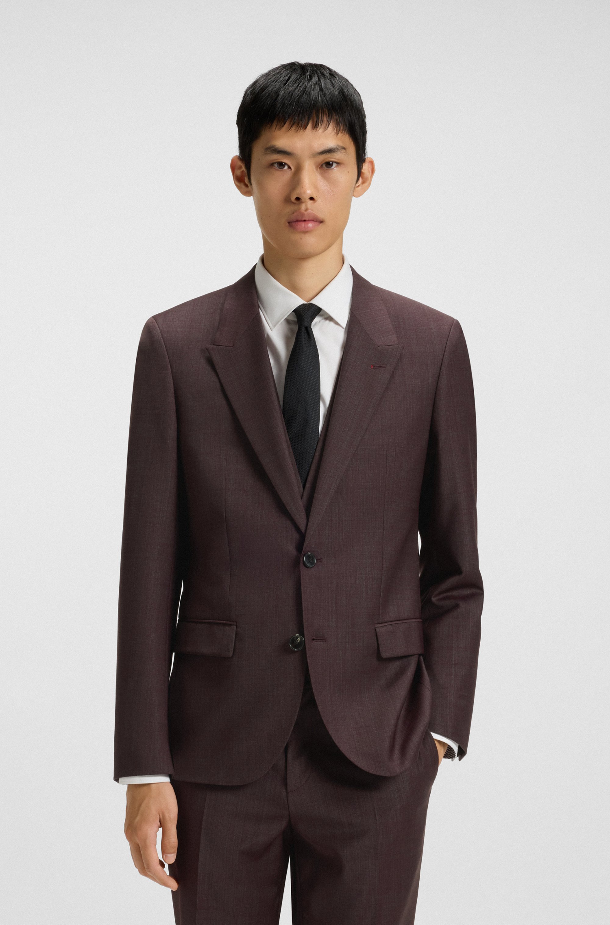 Three-piece slim-fit suit in stretch dobby