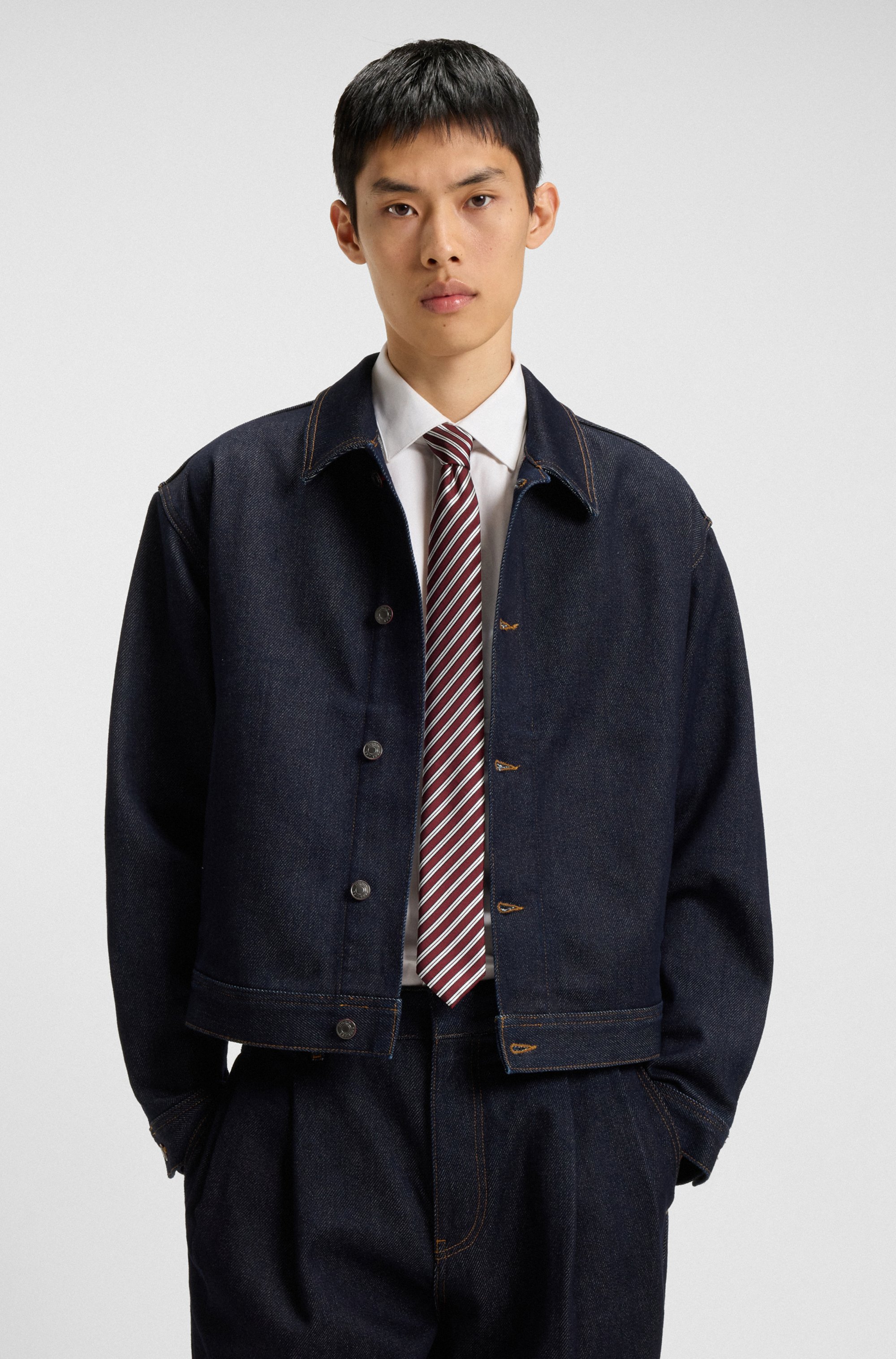 Silk-blend tie with diagonal stripe