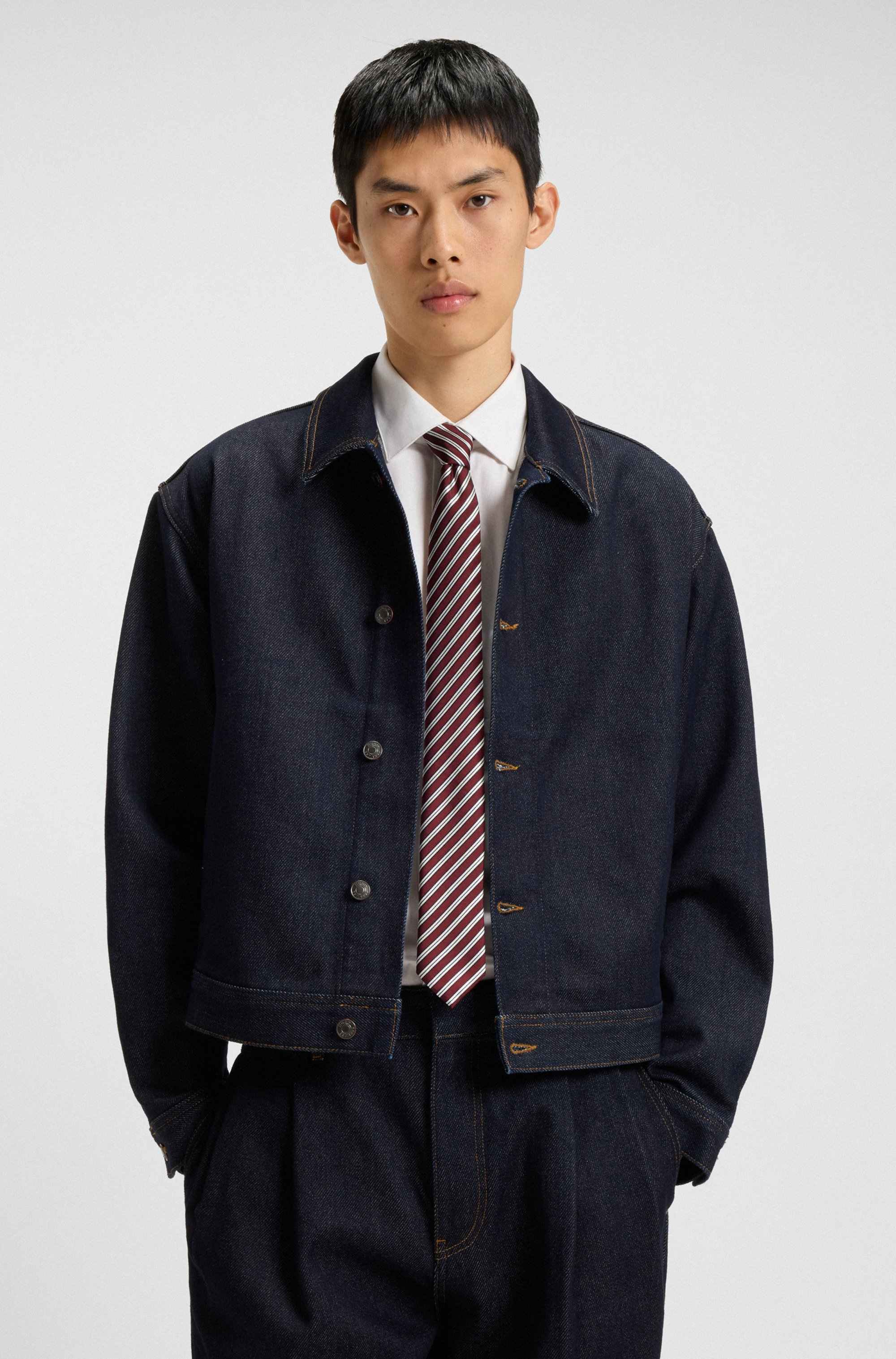 Silk-blend tie with diagonal stripe