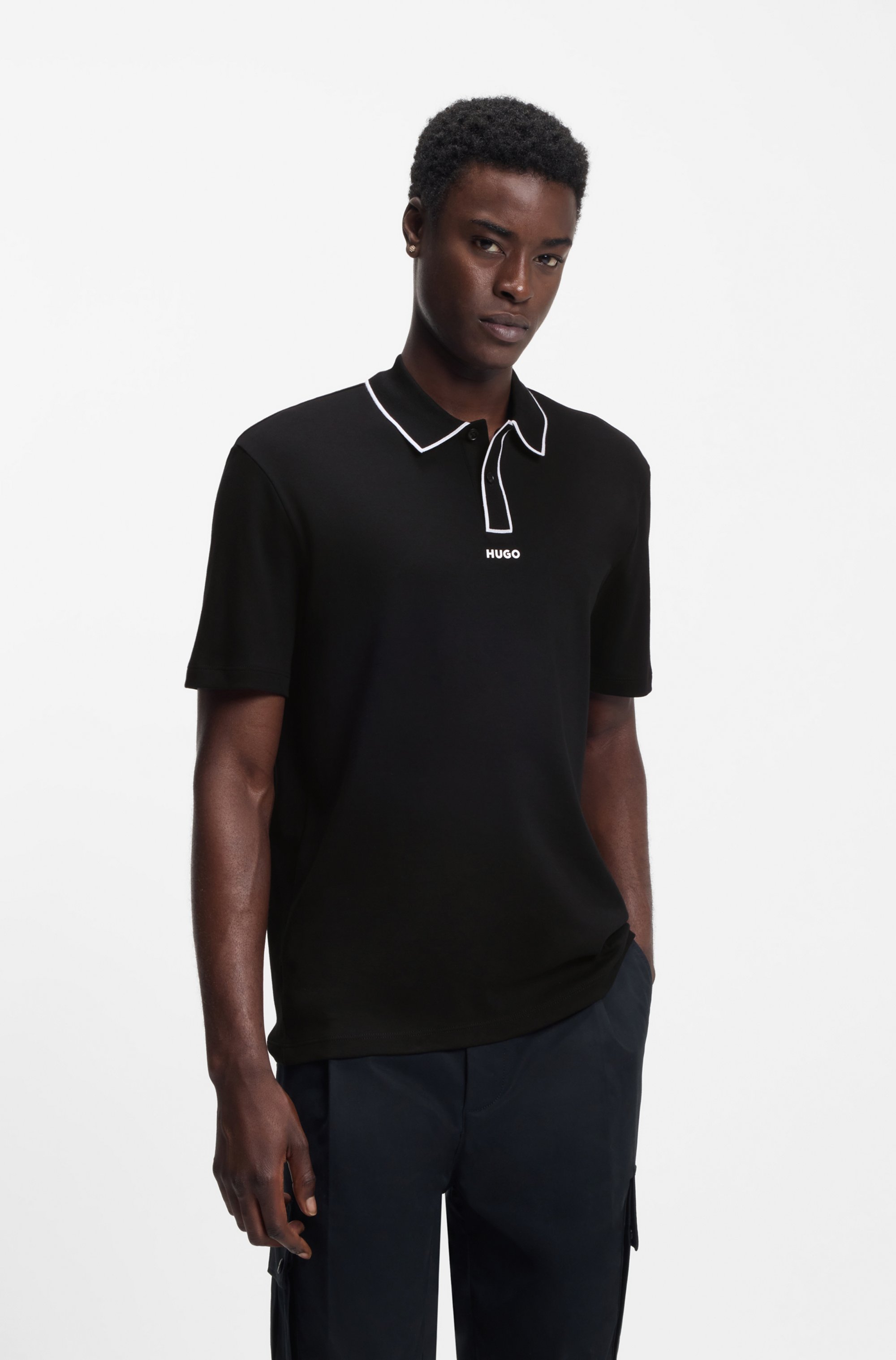 Cotton-jersey polo shirt with contrast edges