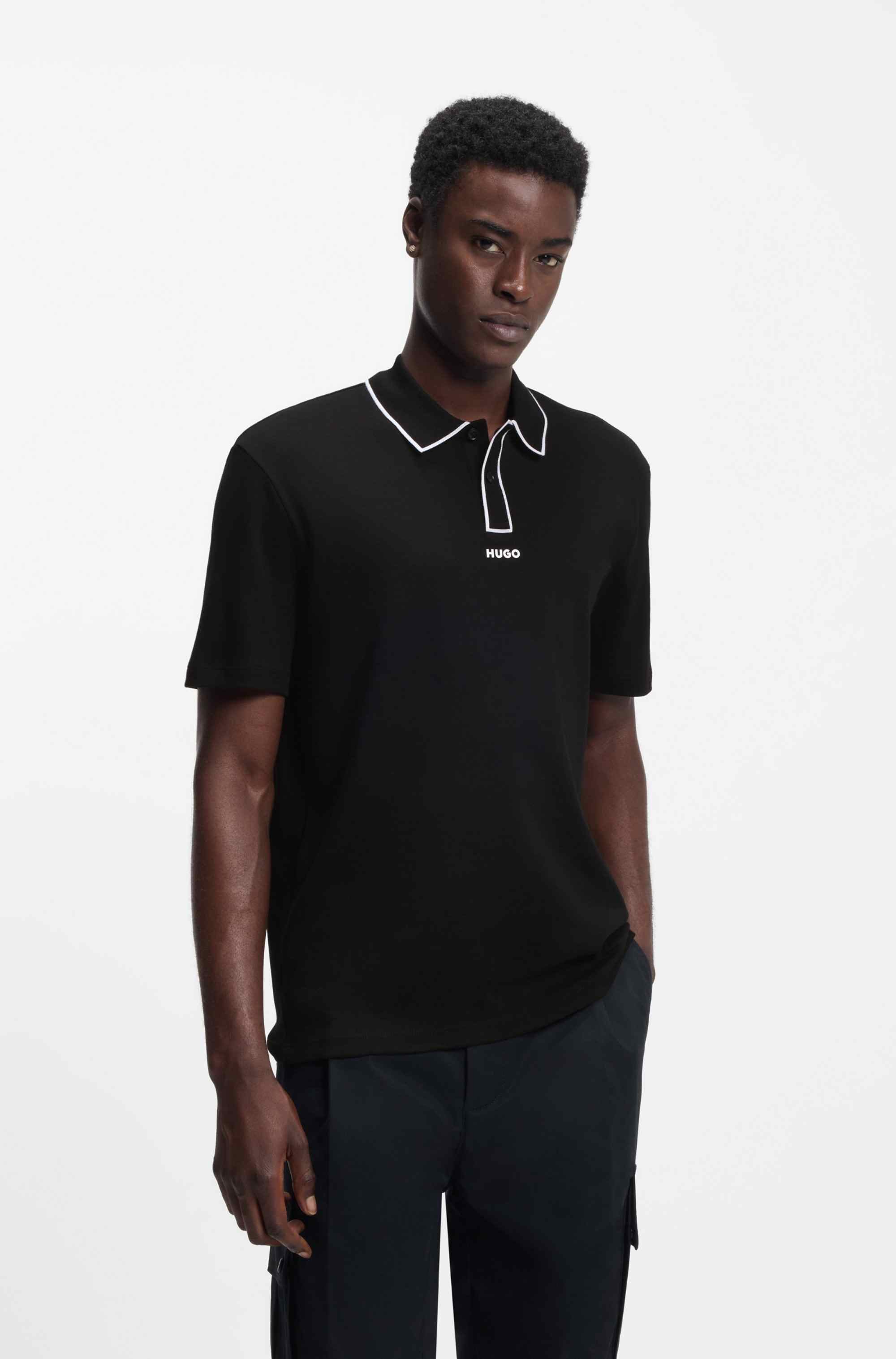 Cotton-jersey polo shirt with contrast edges
