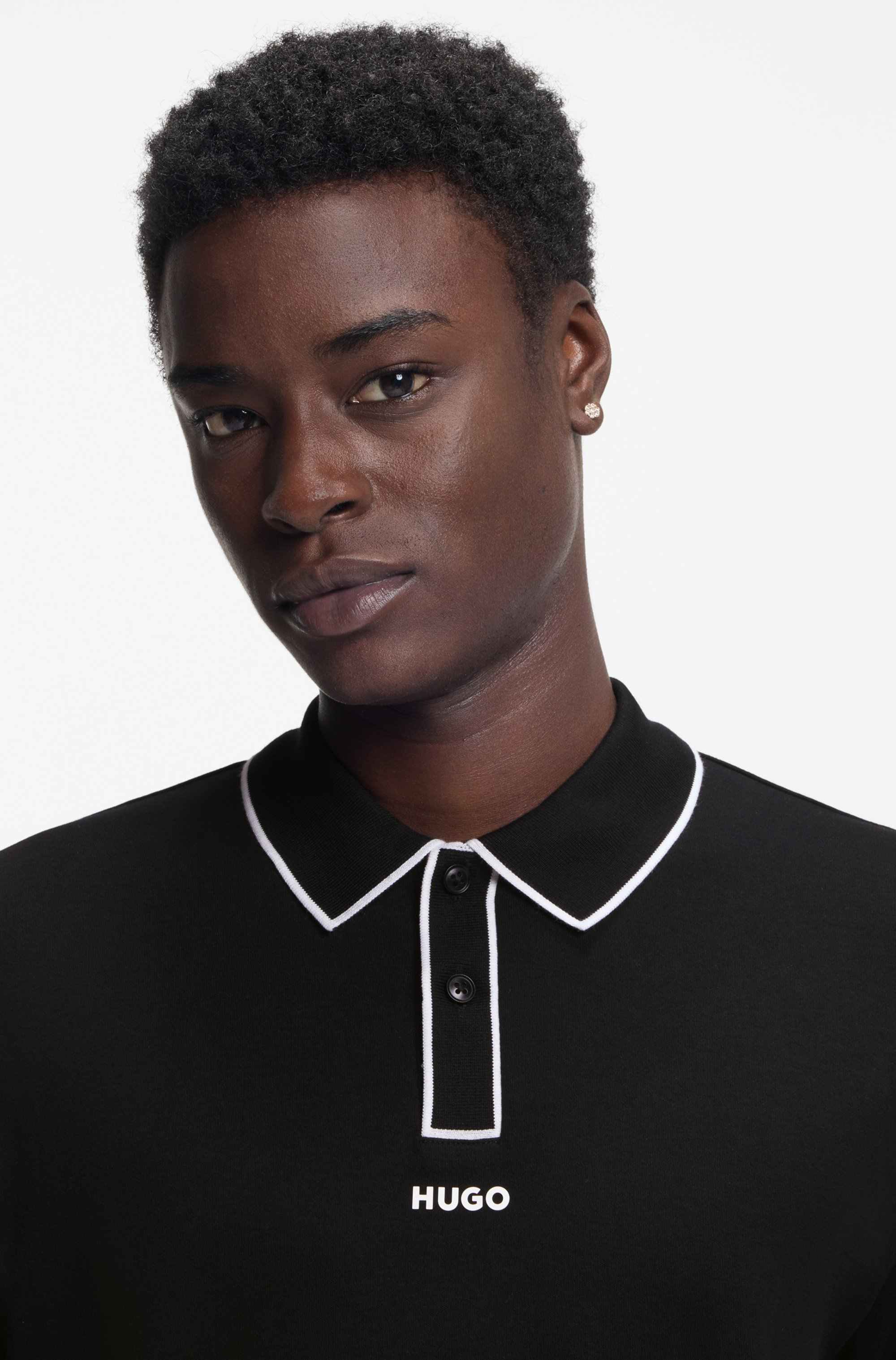 Cotton-jersey polo shirt with contrast edges