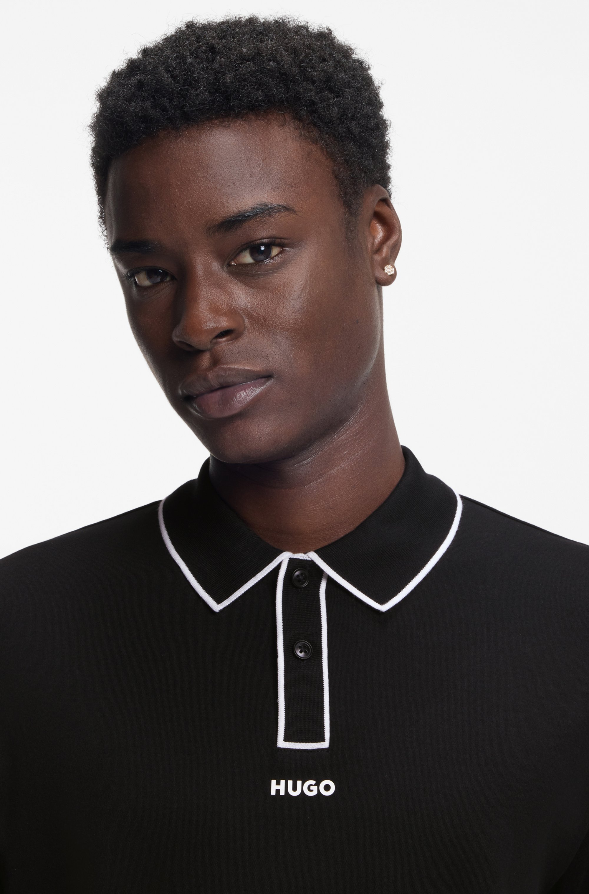 Cotton-jersey polo shirt with contrast edges