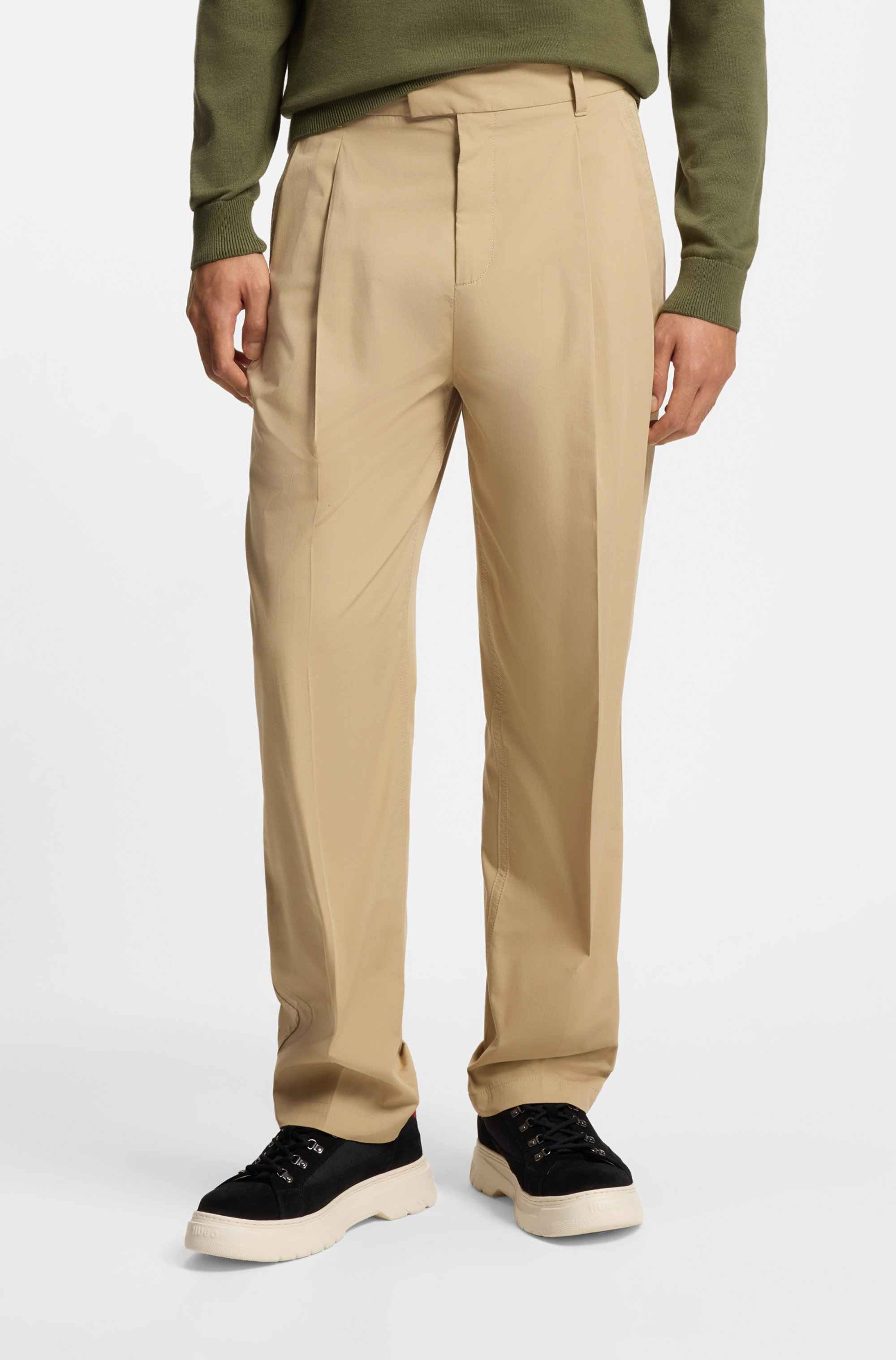 Straight-leg trousers in paper-touch cotton