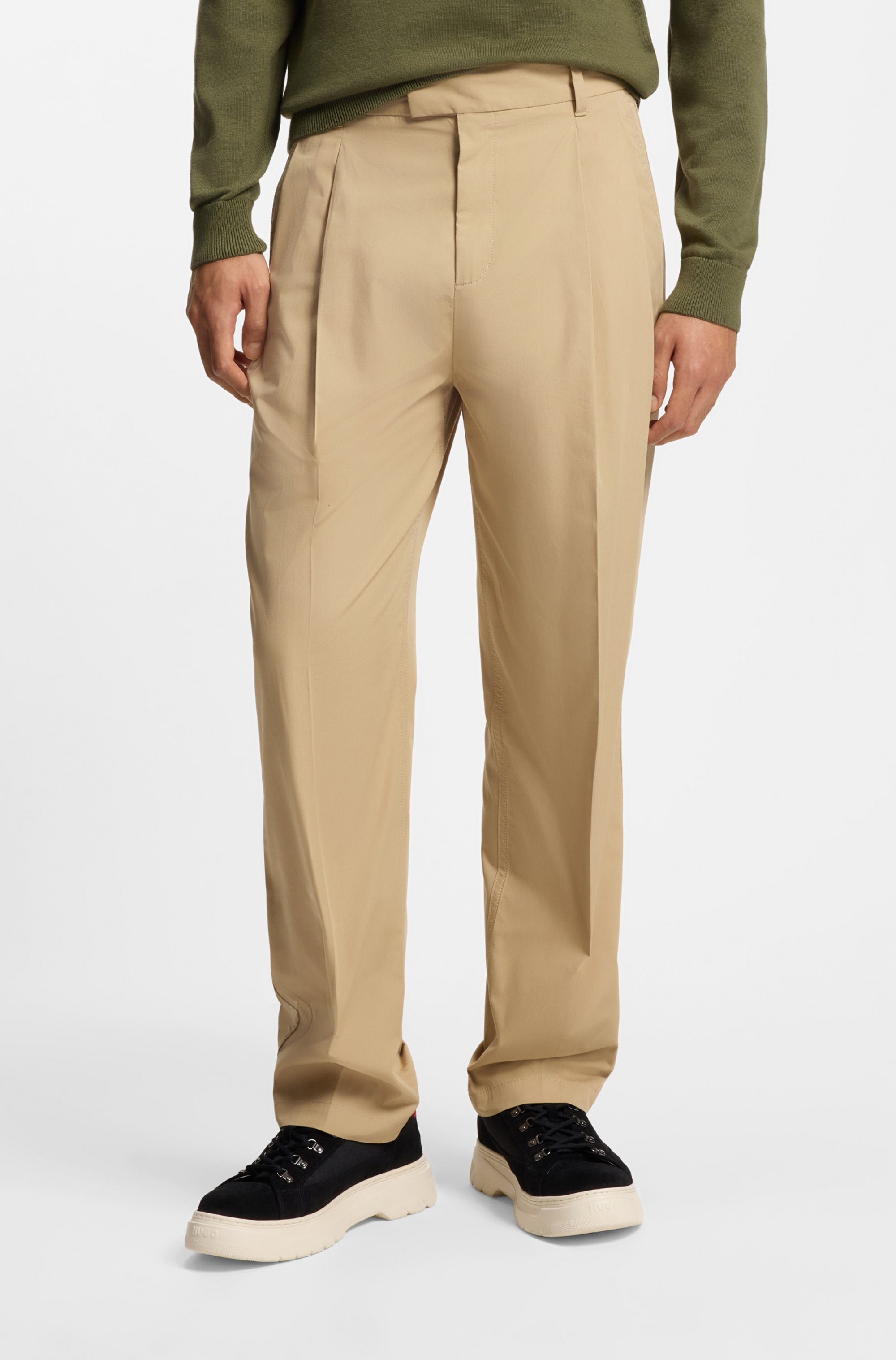 Straight-leg trousers in paper-touch cotton