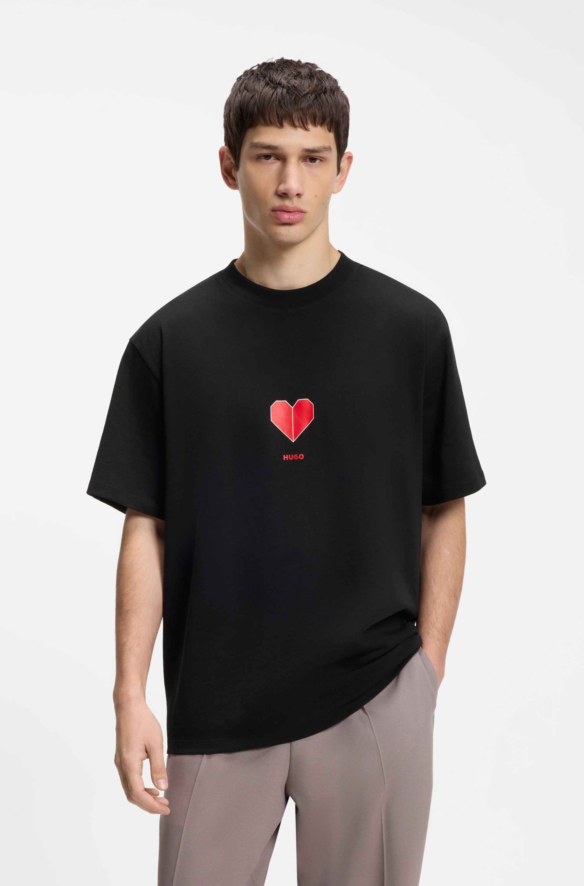 All-gender Cotton-jersey T-shirt with origami-heart prints