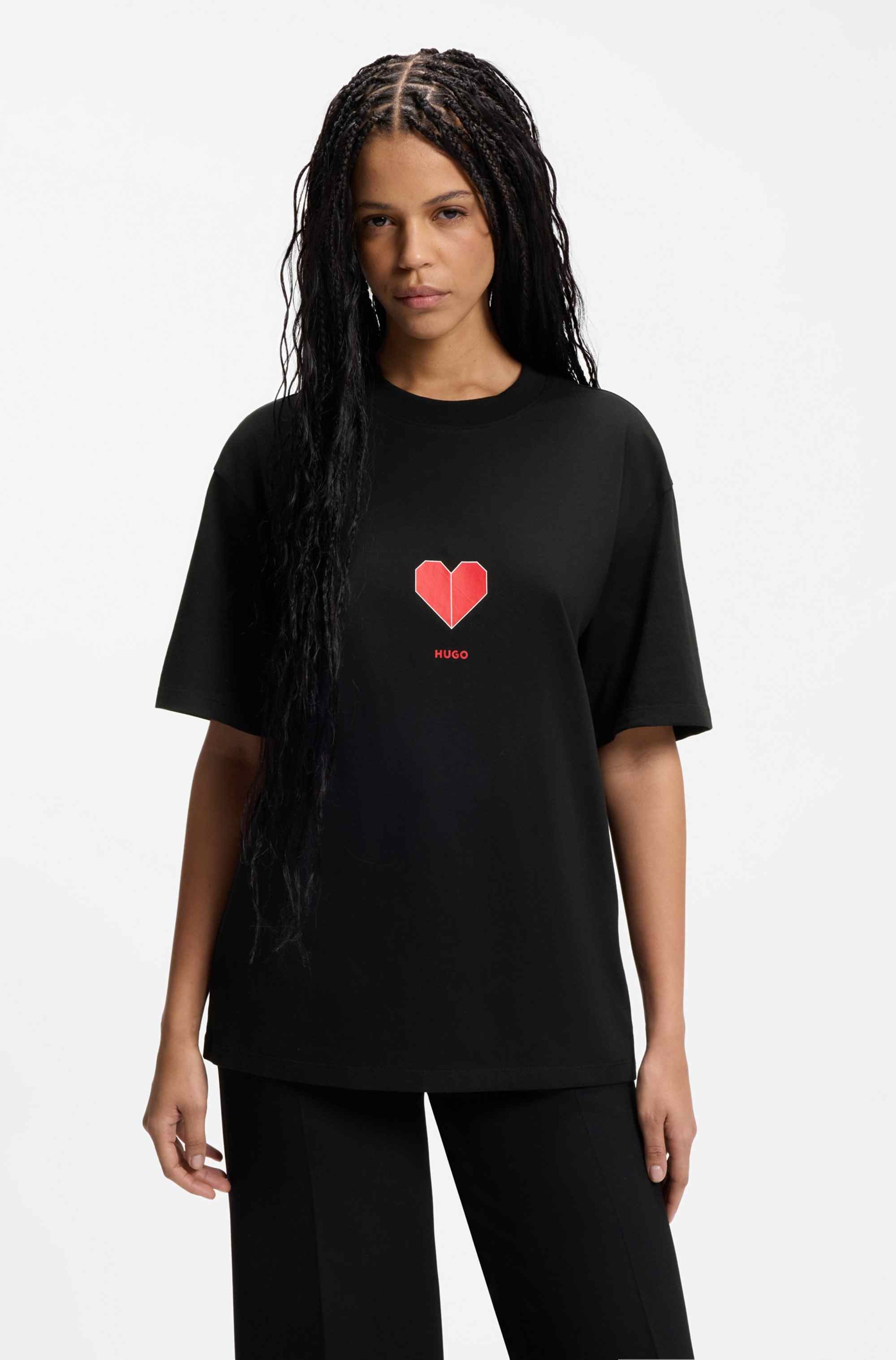 All-gender Cotton-jersey T-shirt with origami-heart prints