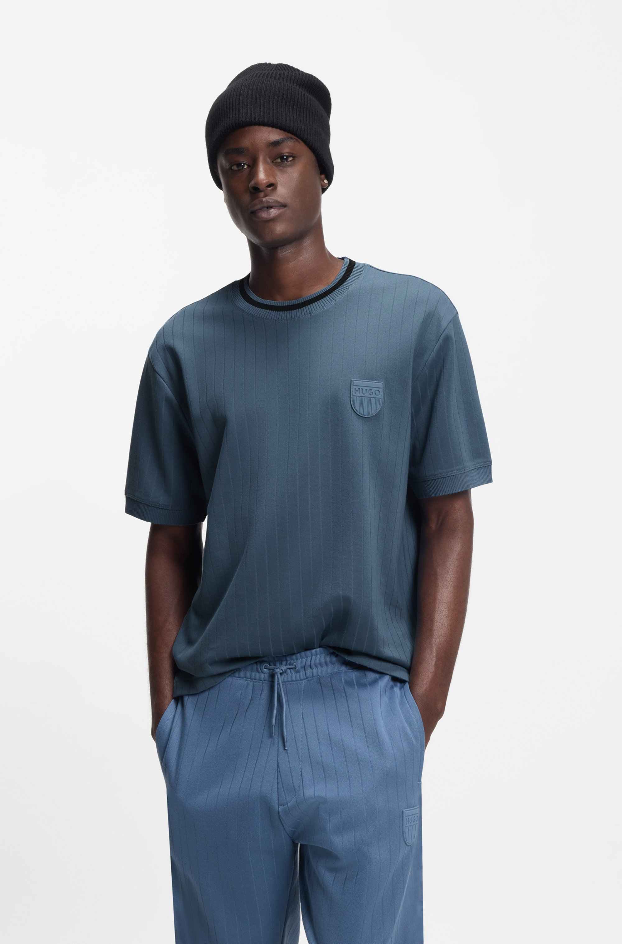 Cotton-blend T-shirt with drop-needle stripe