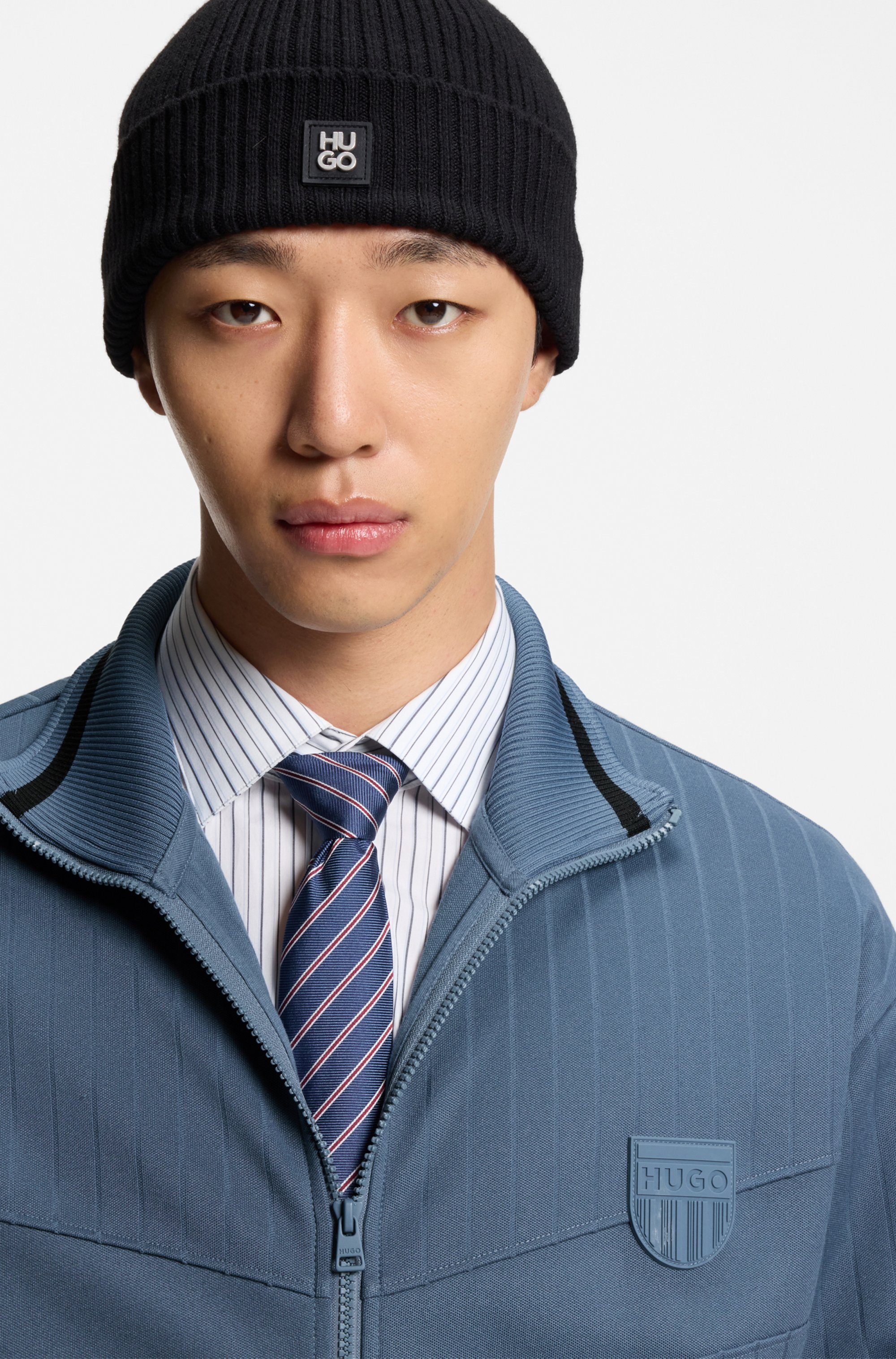 Cotton-blend sweatshirt with drop-needle stripe