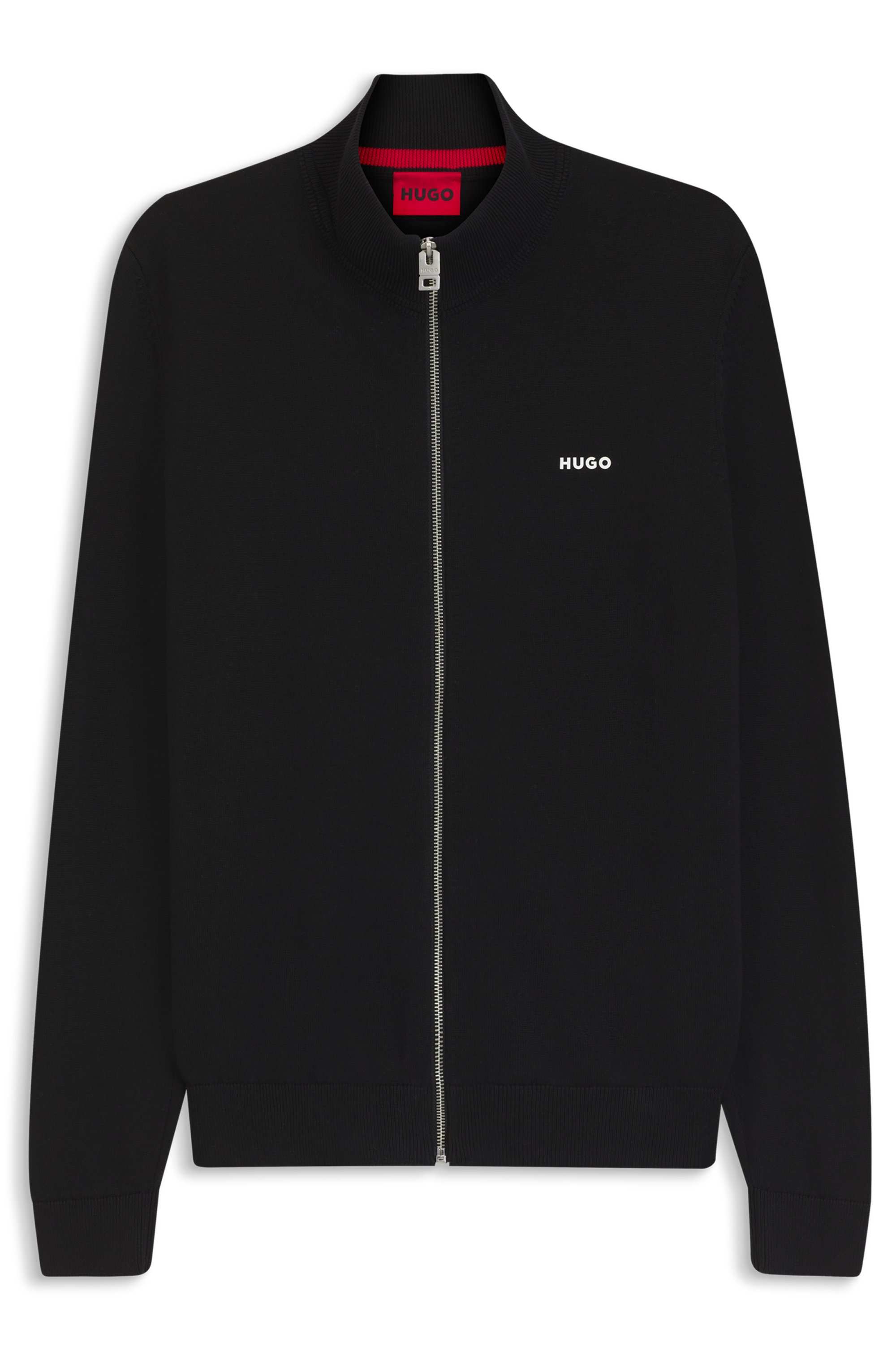 Slim-fit knitted jacket in cotton with logo detail