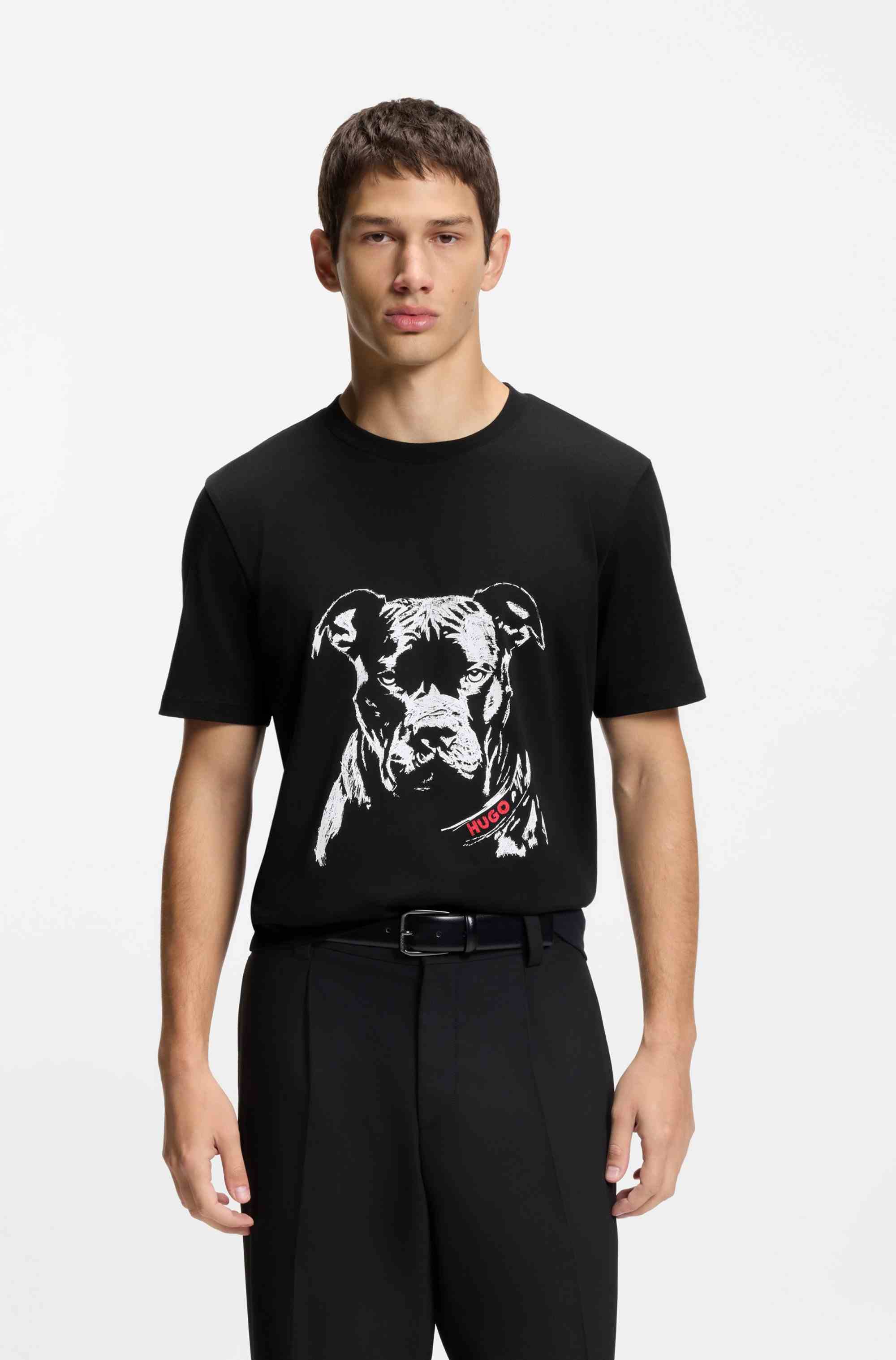 Cotton-jersey T-shirt with dog artwork