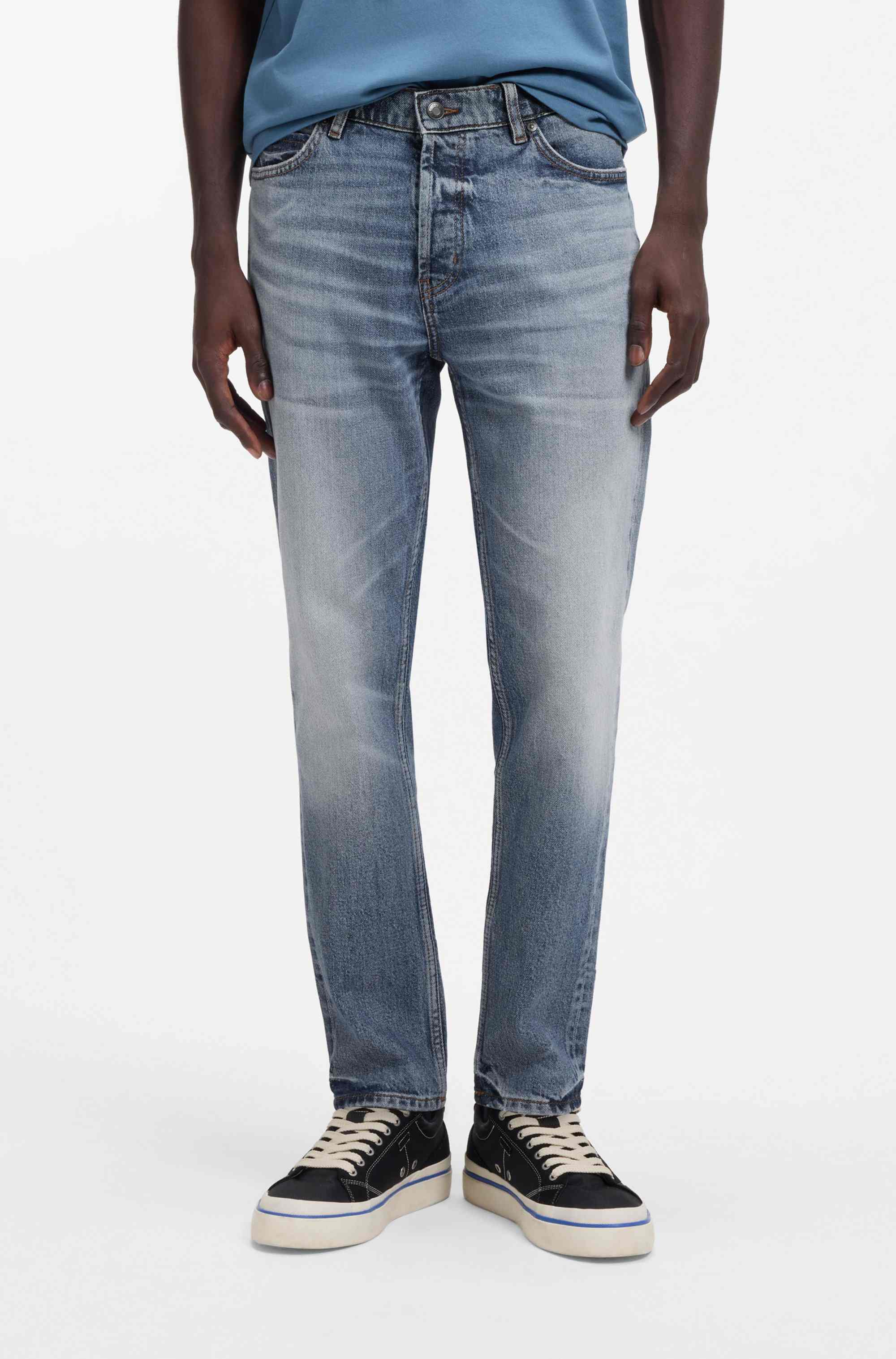 Tapered-fit jeans in blue comfort-stretch denim