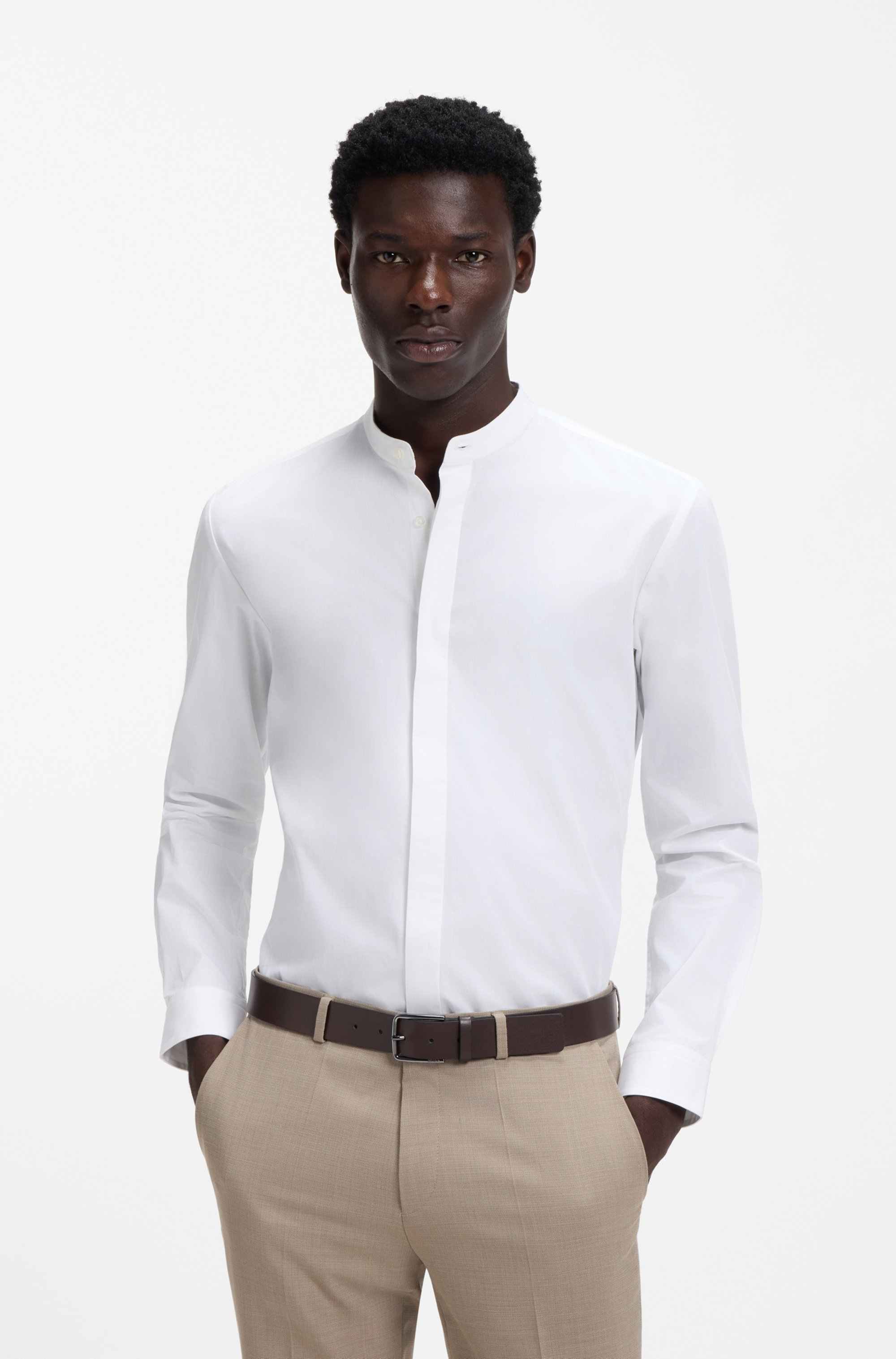 Slim-fit shirt in easy-iron cotton poplin