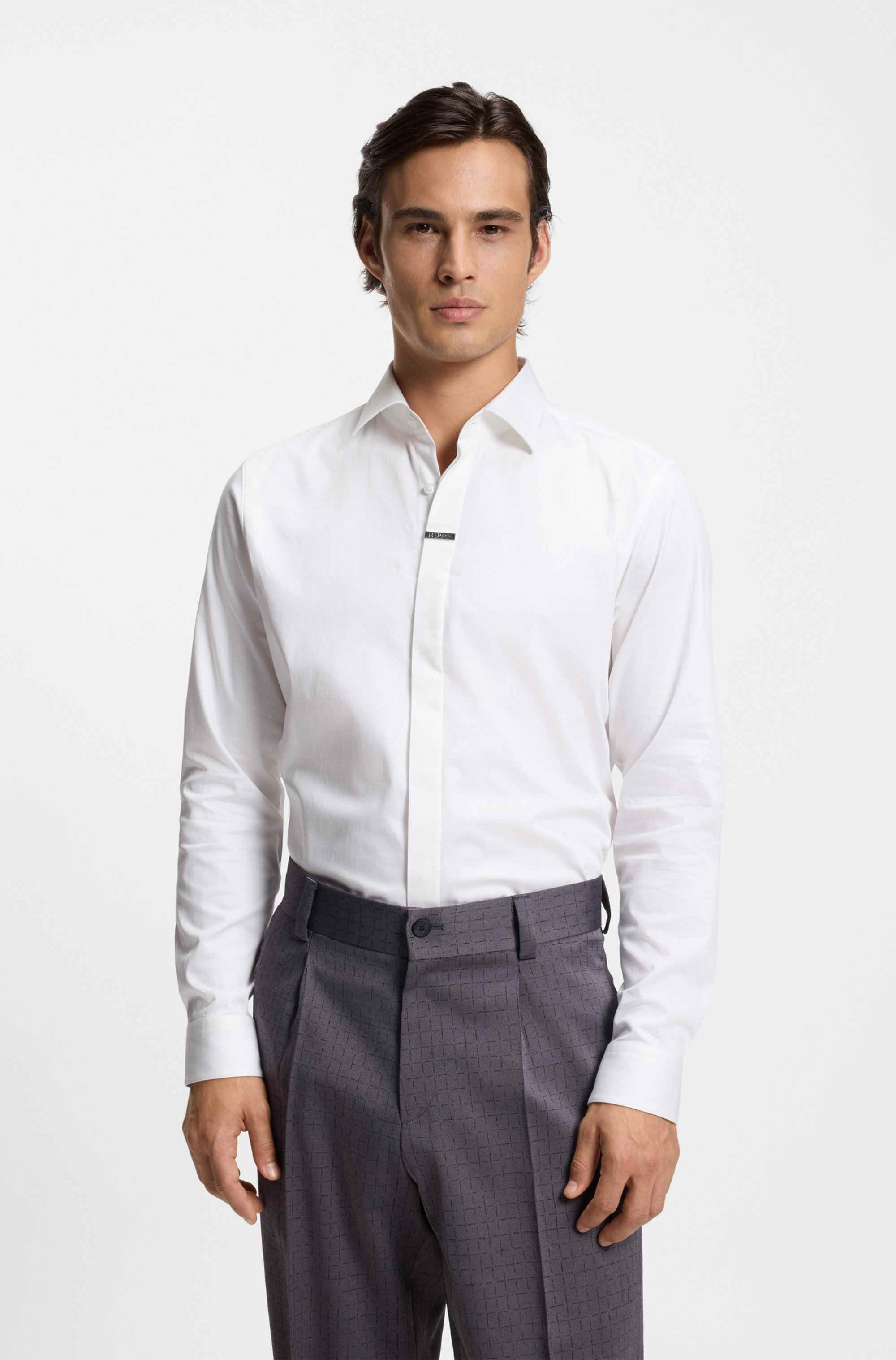 Modern-fit shirt in stretch cotton with concealed placket