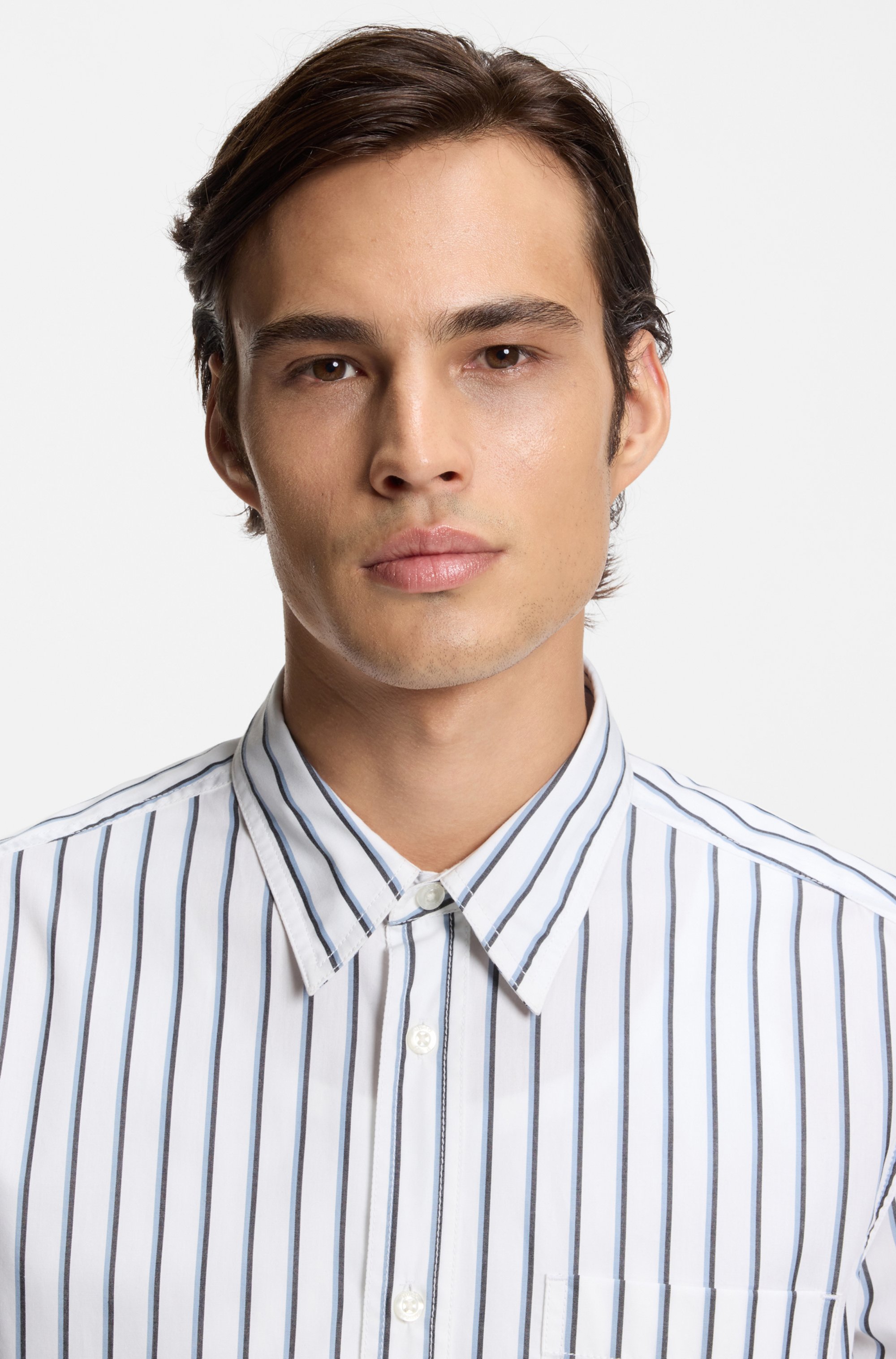 Oversized-fit shirt in striped cotton poplin