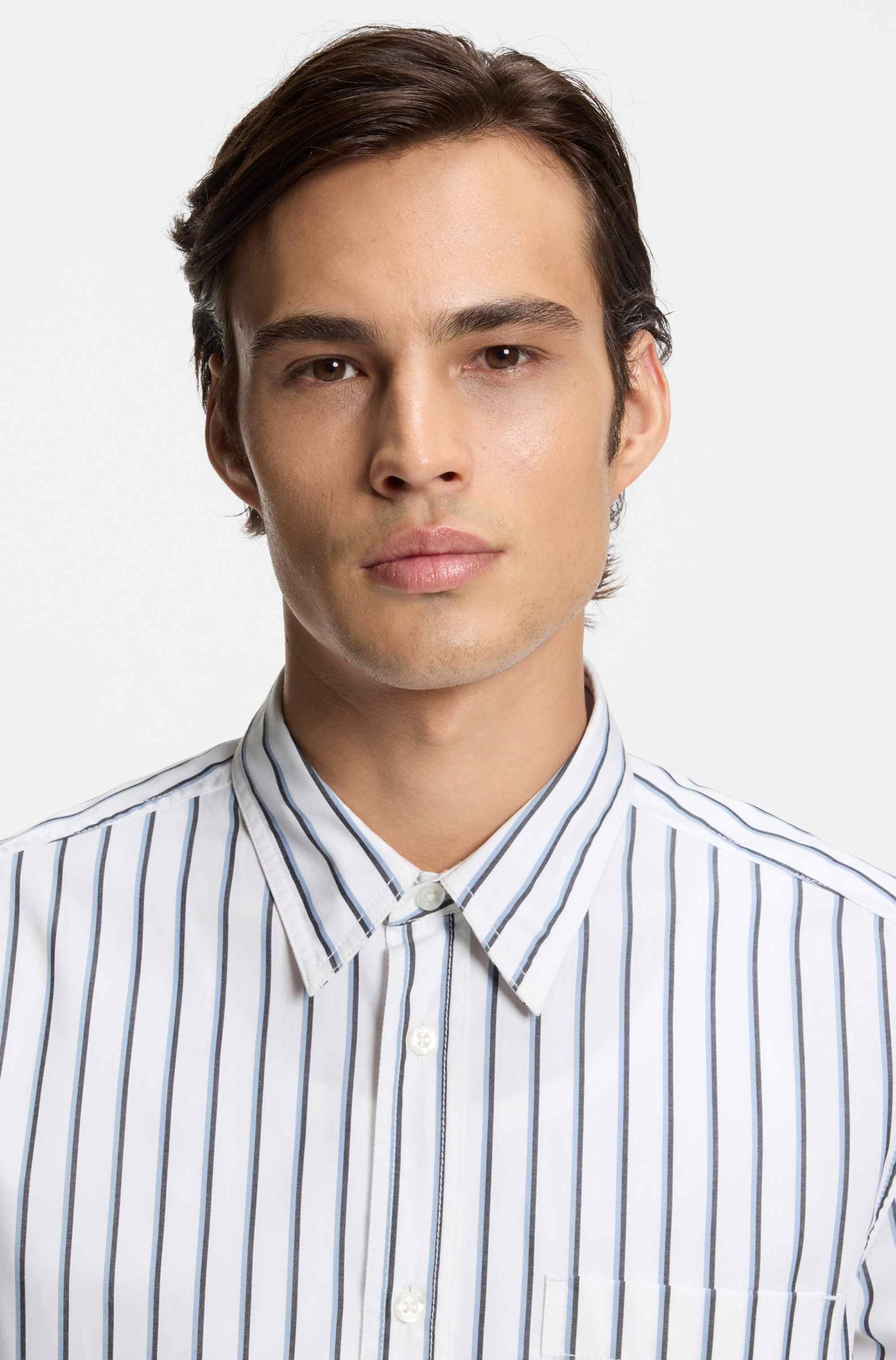 Oversized-fit shirt in striped cotton poplin