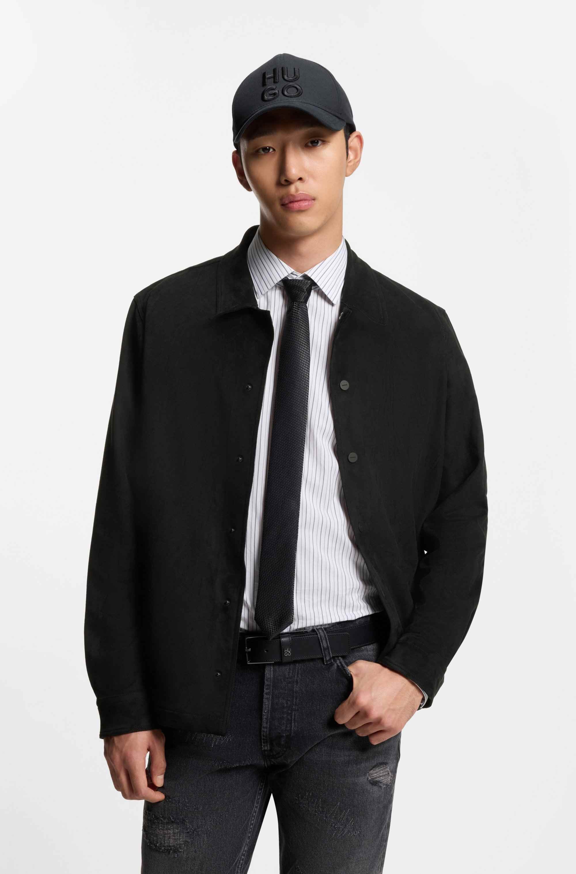 Oversized-fit shirt in faux leather with side pockets