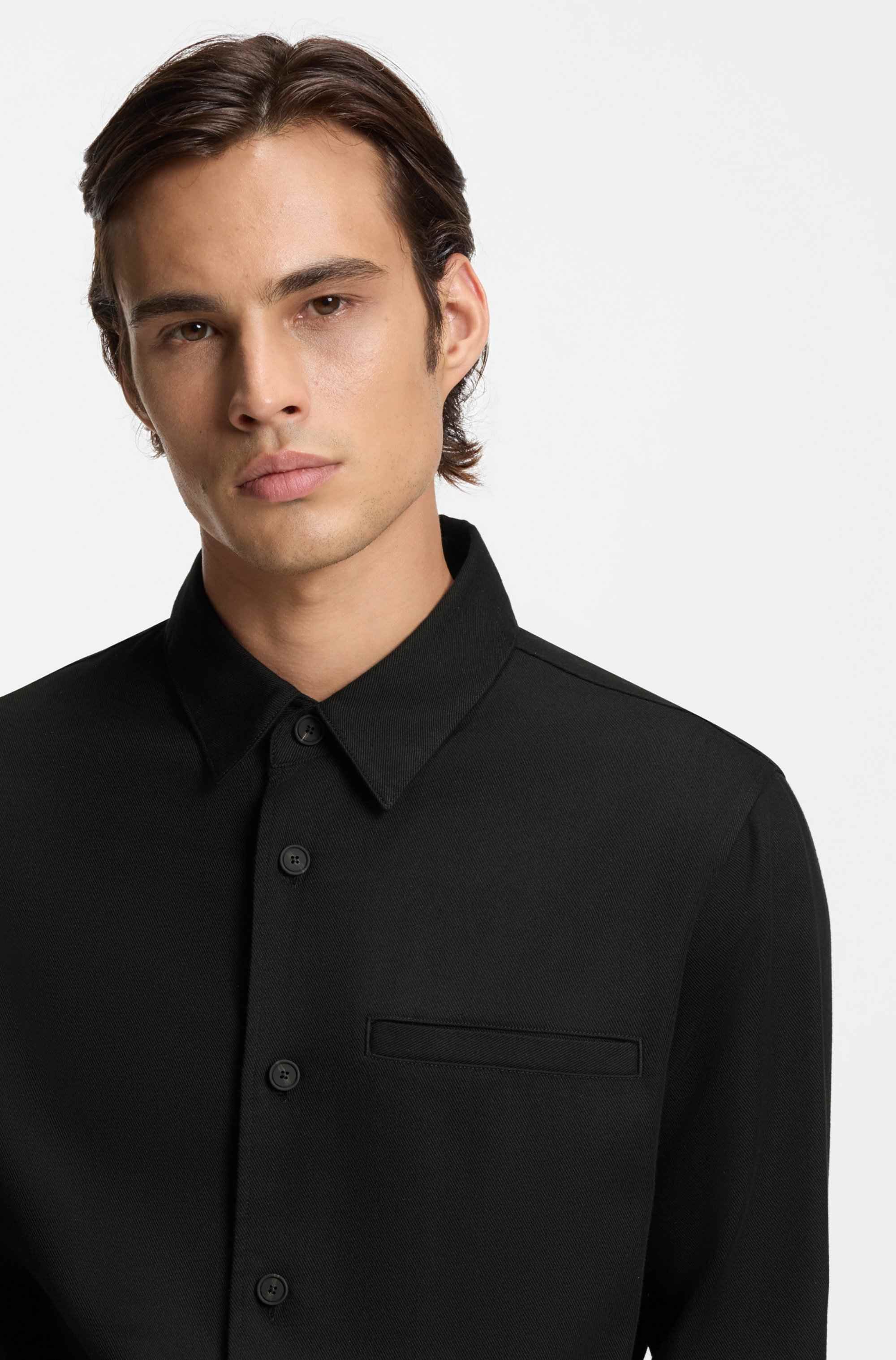 Oversized-fit overshirt in soft twill with side pockets