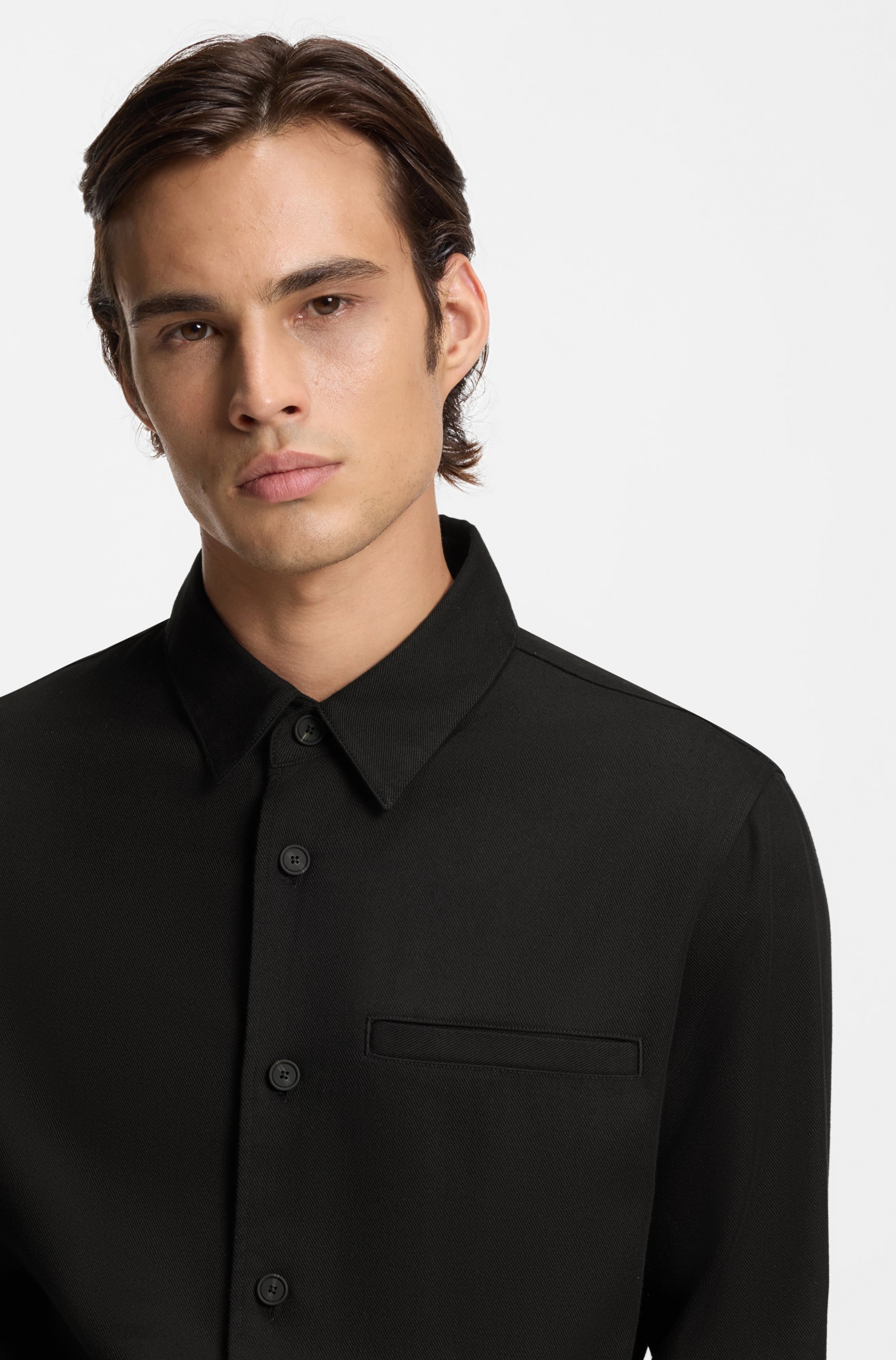 Oversized-fit overshirt in soft twill with side pockets