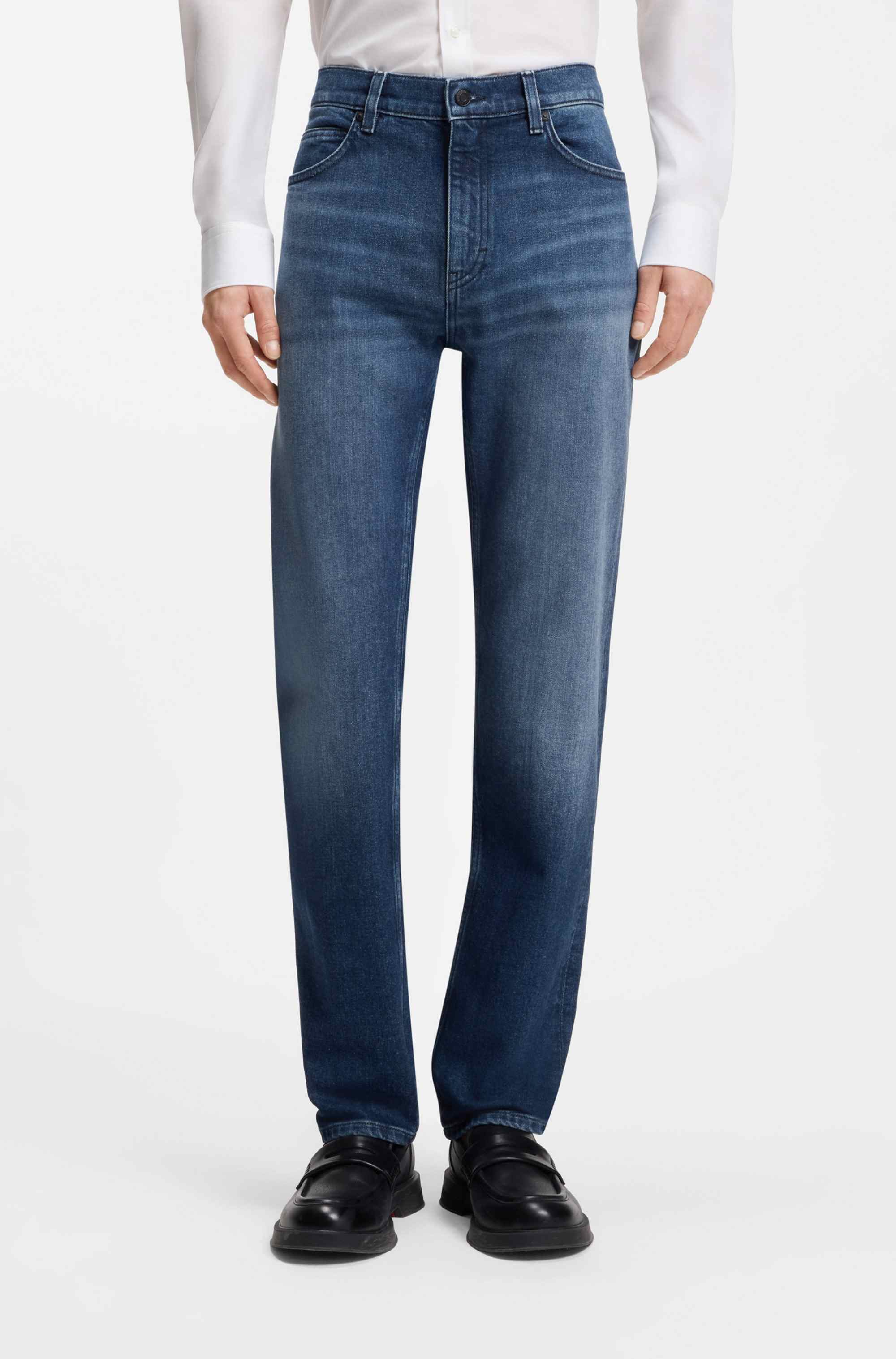 Slim-fit jeans in dark-blue comfort-stretch denim