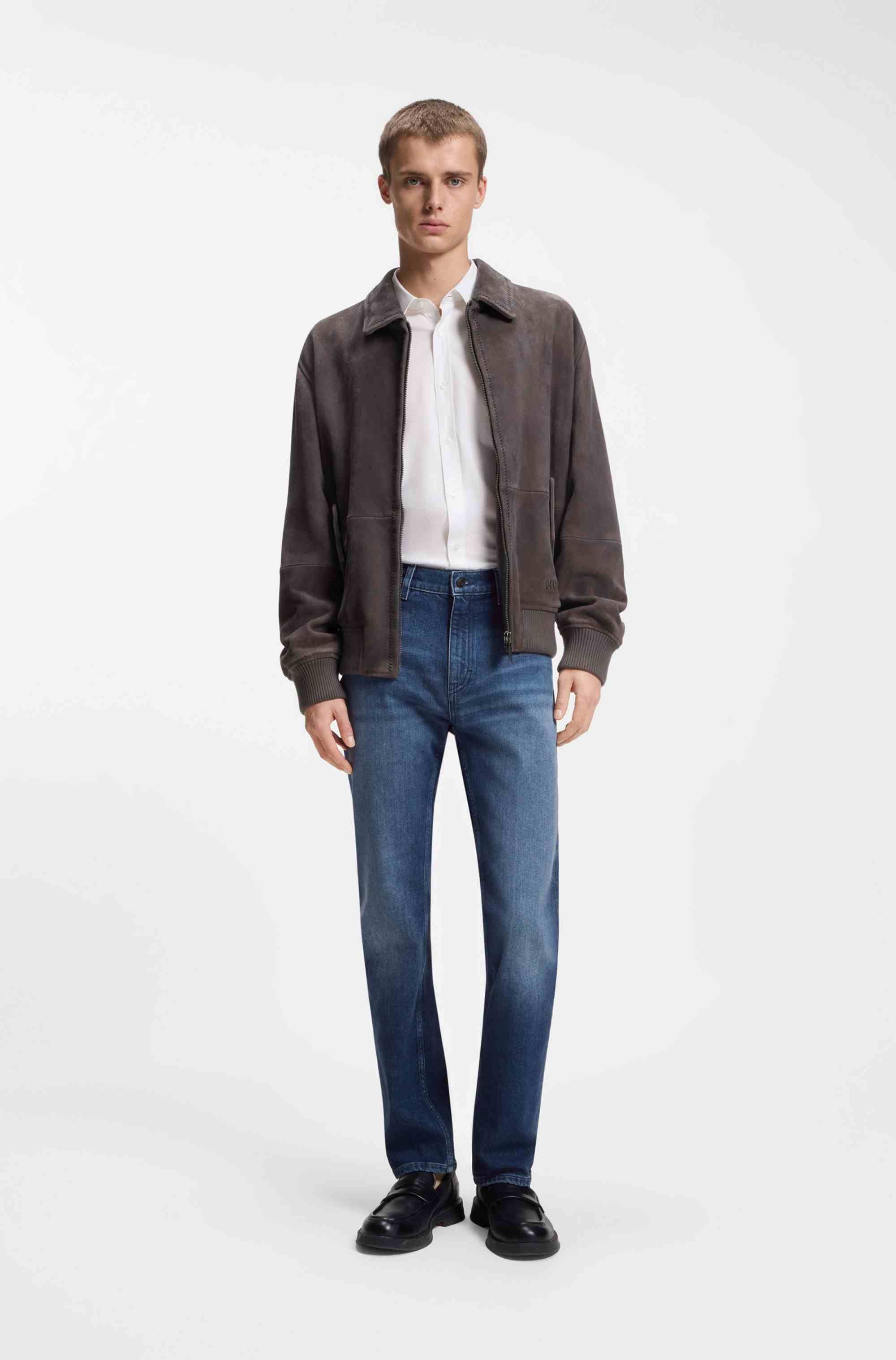 Slim-fit jeans in dark-blue comfort-stretch denim