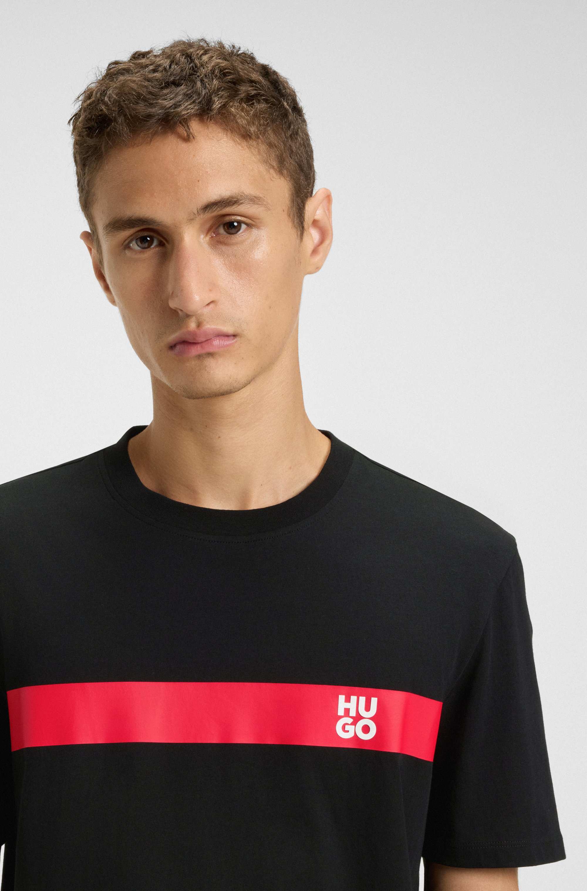 Cotton-jersey T-shirt with stripe and logo