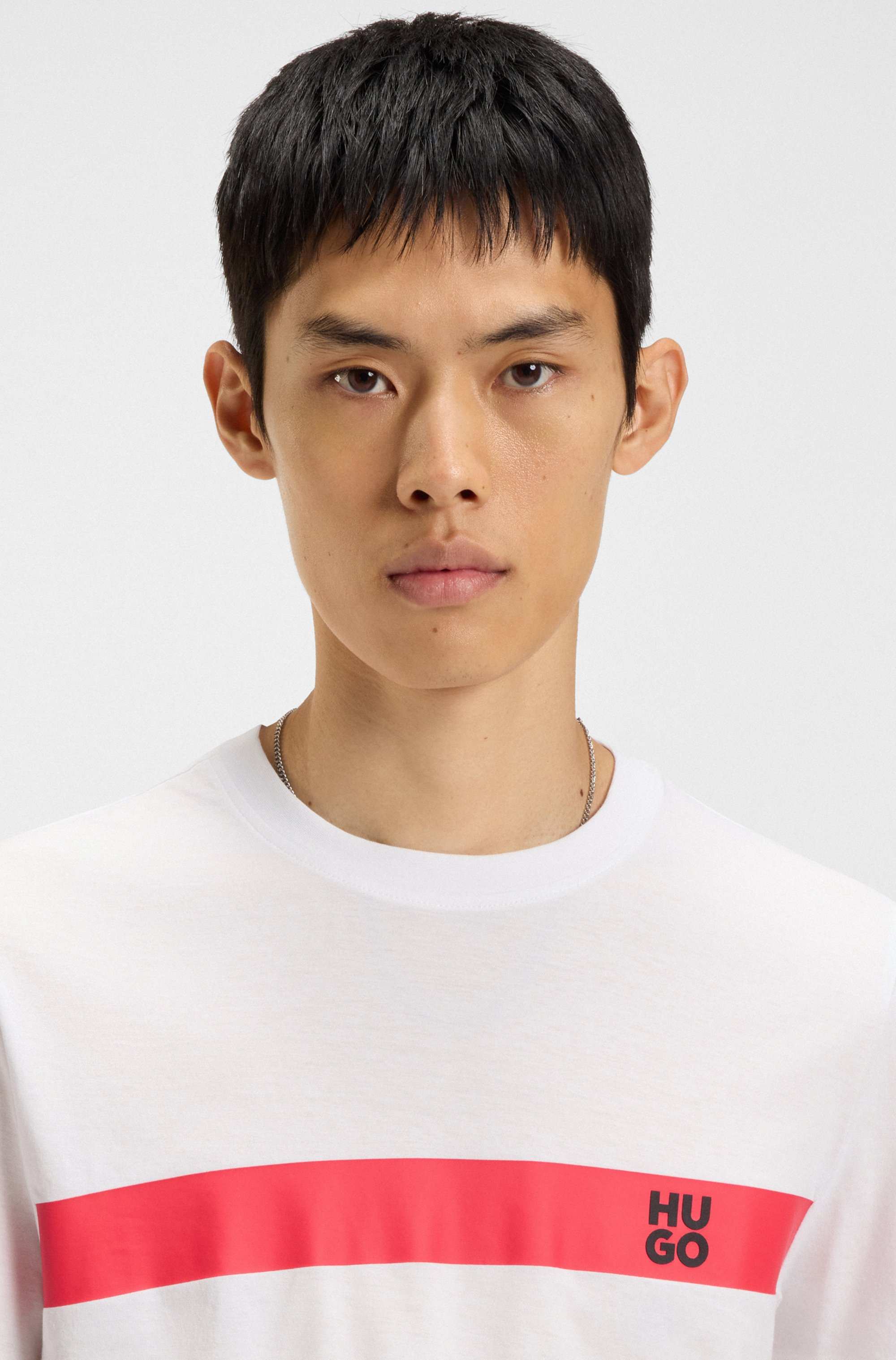 Cotton-jersey T-shirt with stripe and logo