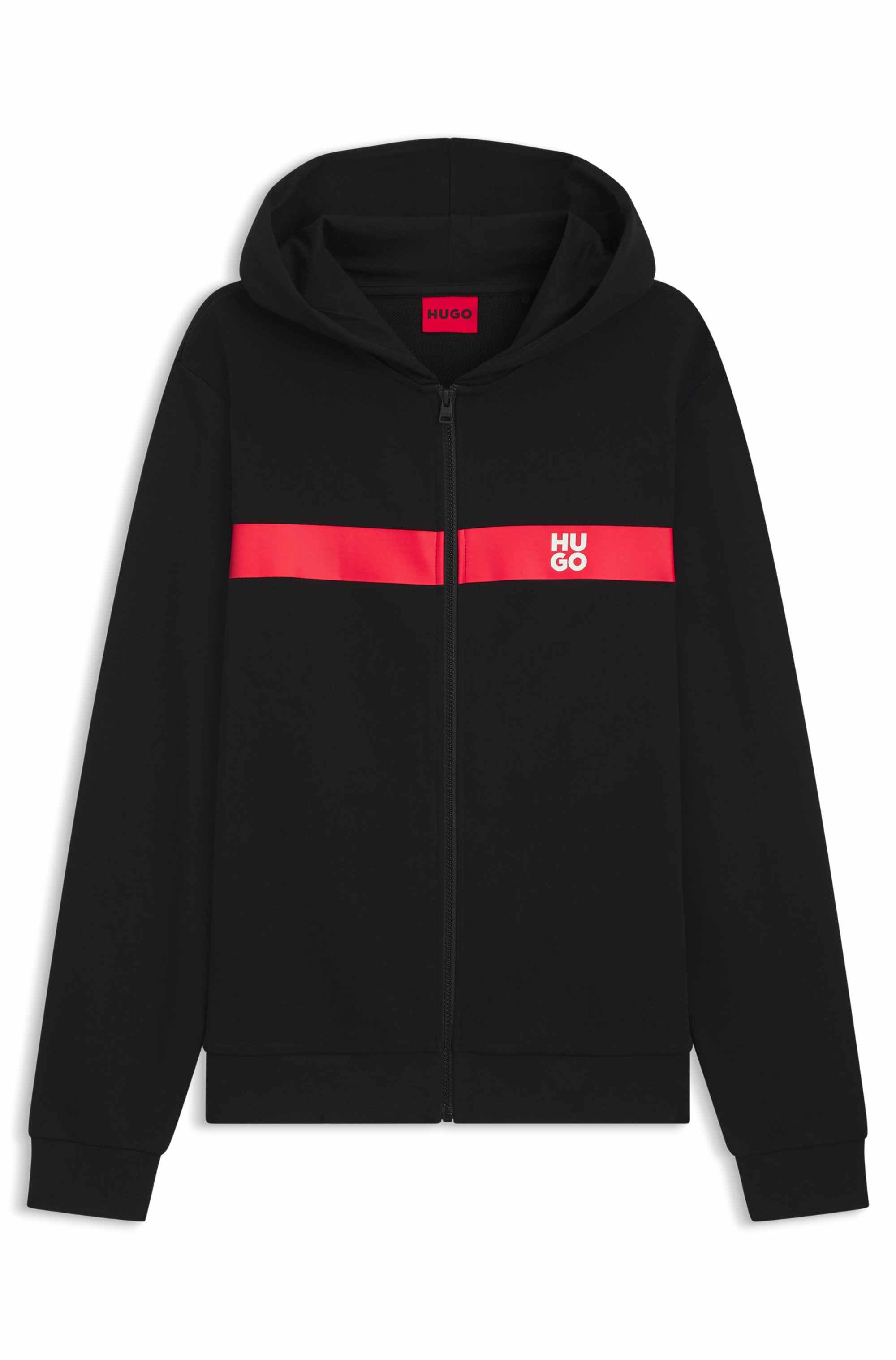 Cotton-terry zip-up hoodie with contrast stripe