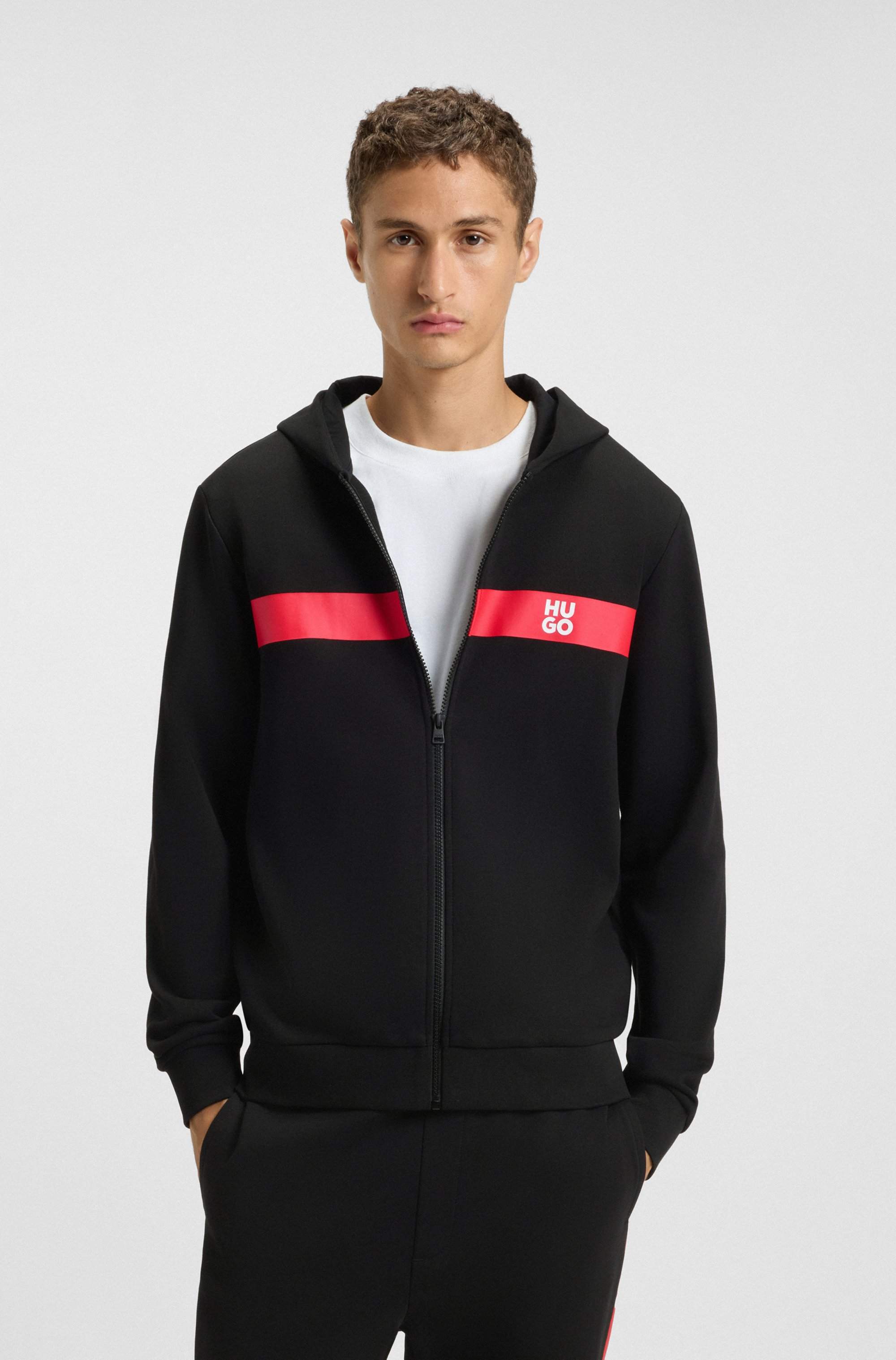 Cotton-terry zip-up hoodie with contrast stripe