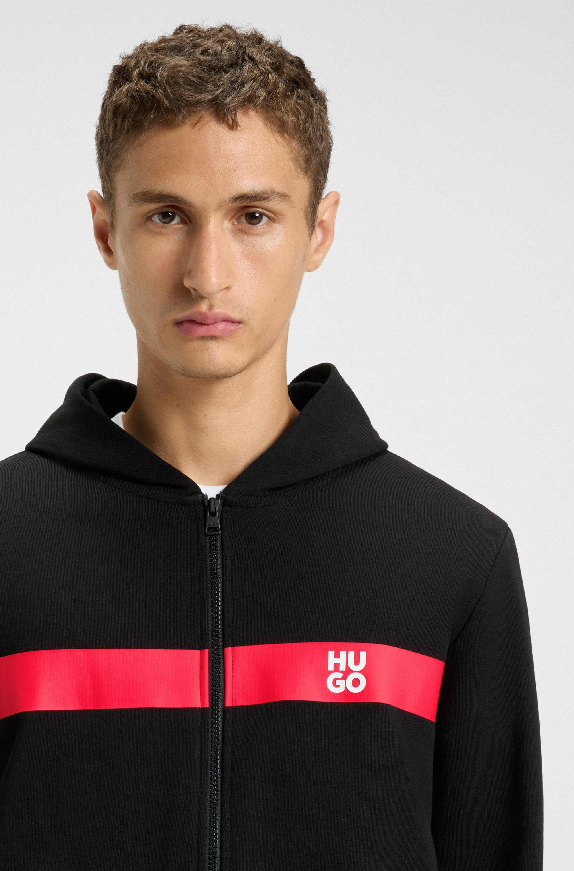 Cotton-terry zip-up hoodie with contrast stripe