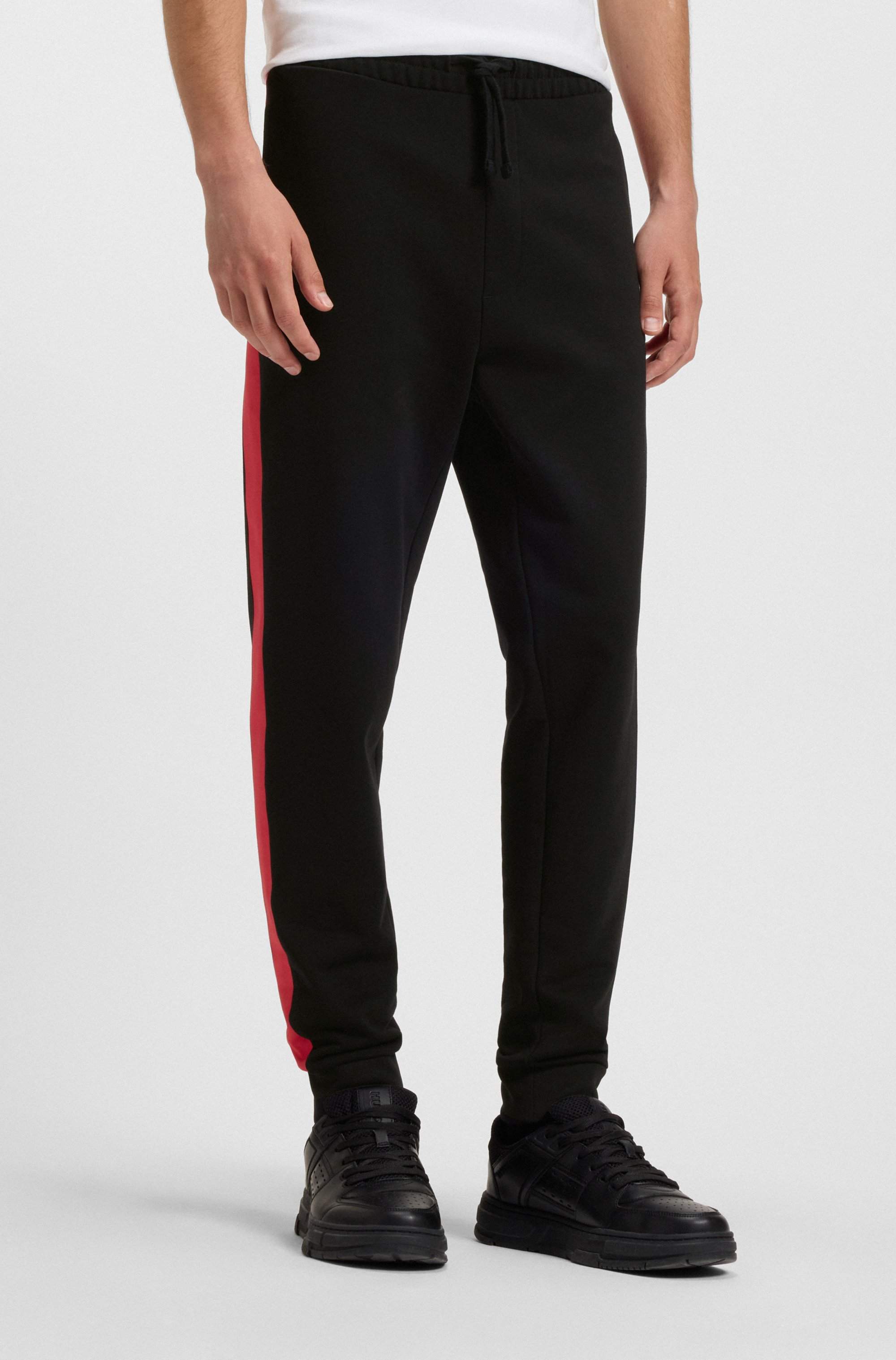 Cotton-terry tracksuit bottoms with contrast side stripes