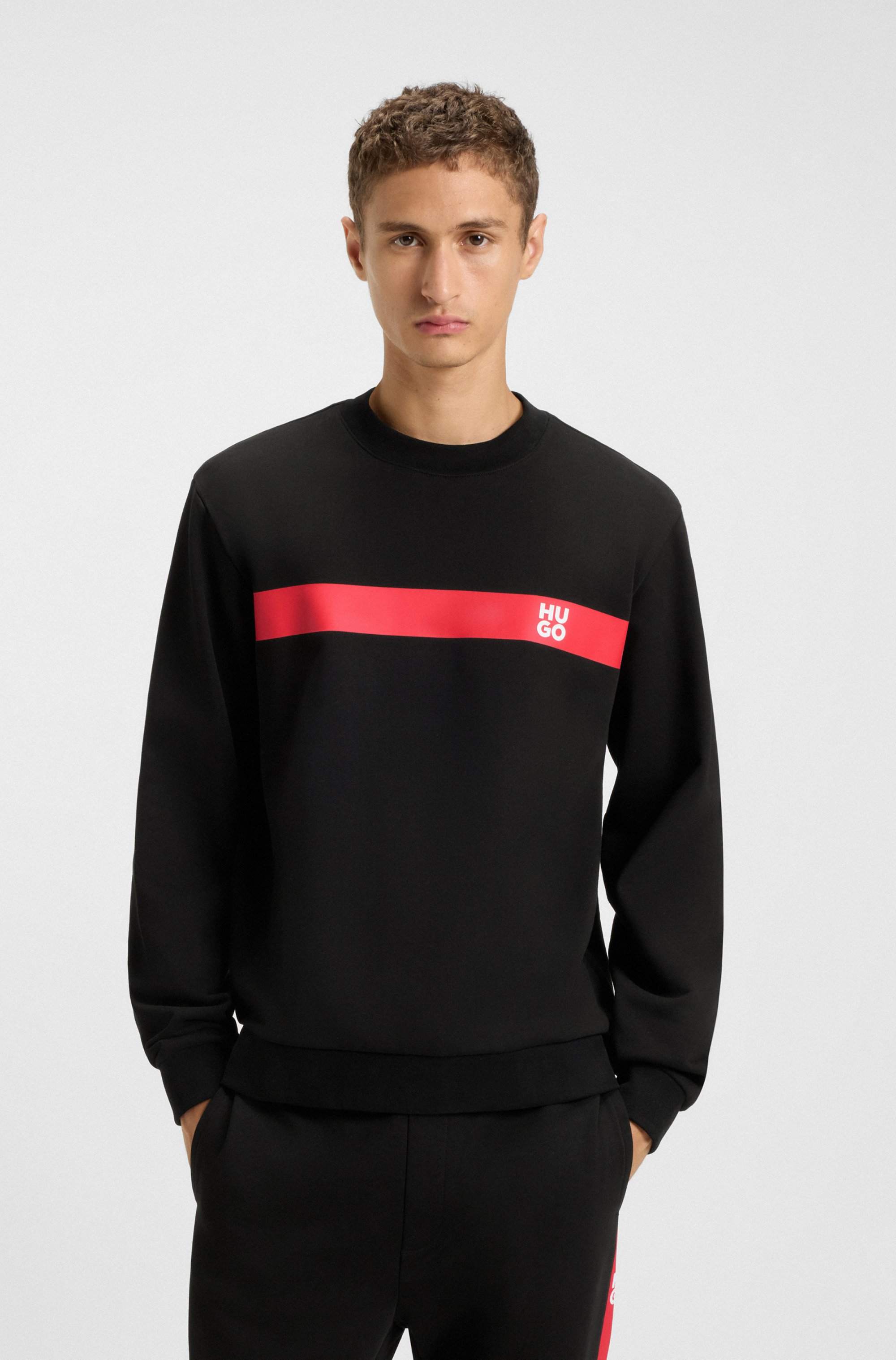Cotton-terry sweatshirt with contrast stripe