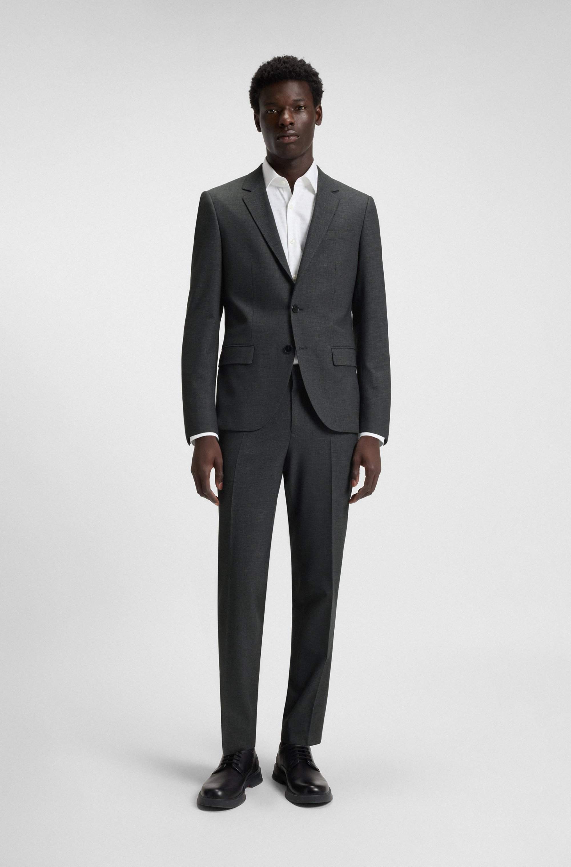 Two-piece slim-fit suit in wool-blend dobby