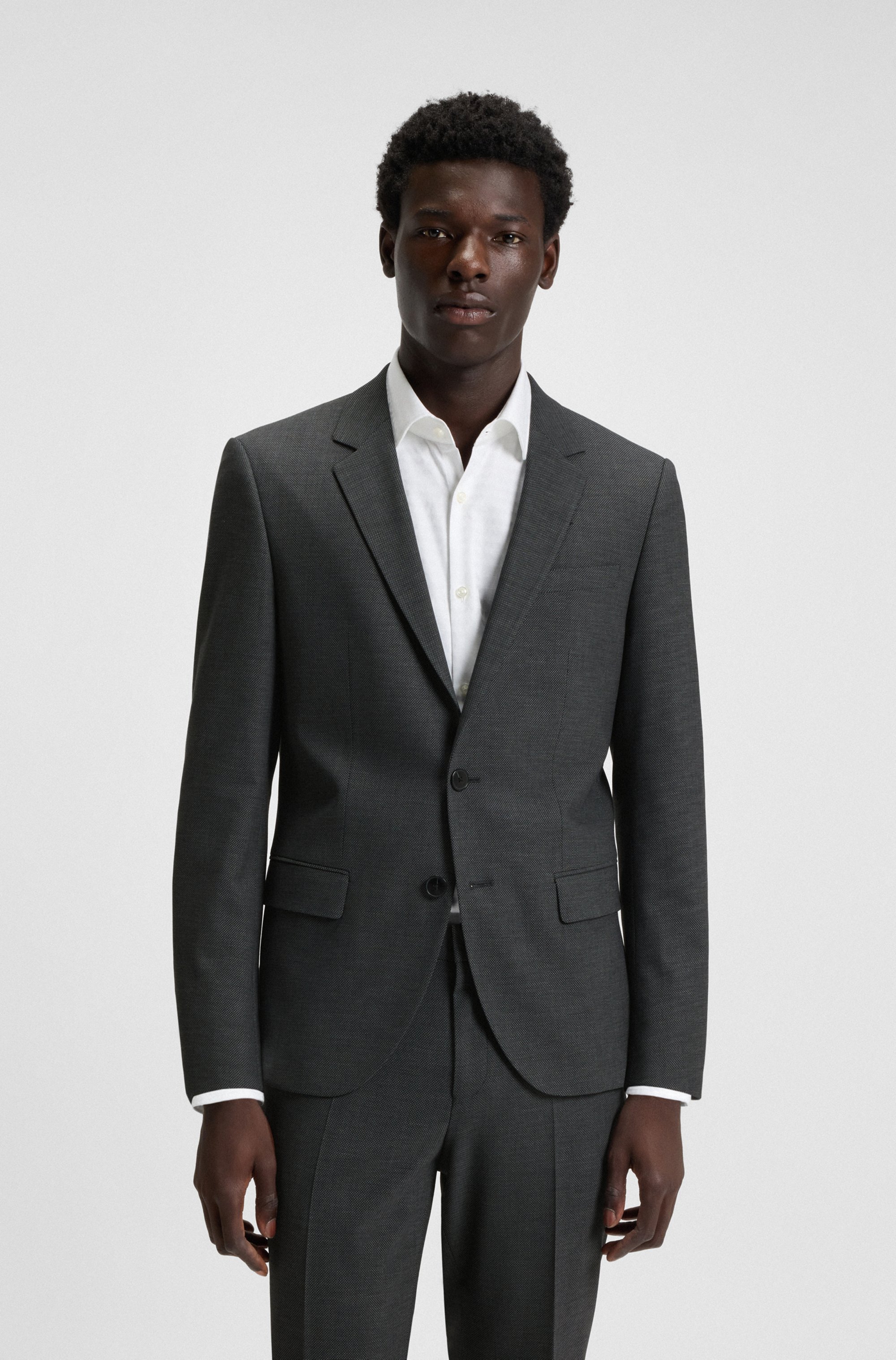 Two-piece slim-fit suit in wool-blend dobby