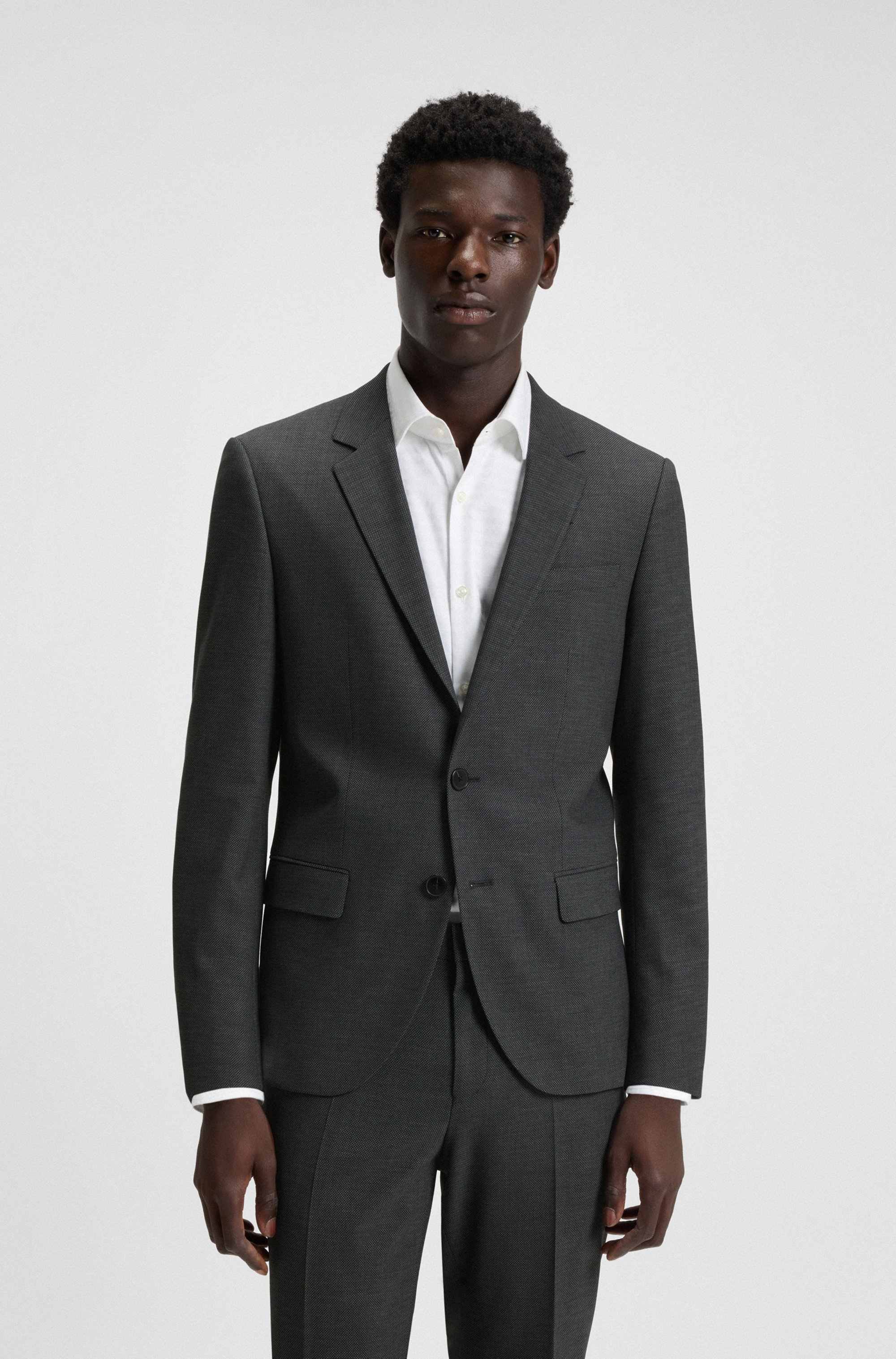 Two-piece slim-fit suit in wool-blend dobby