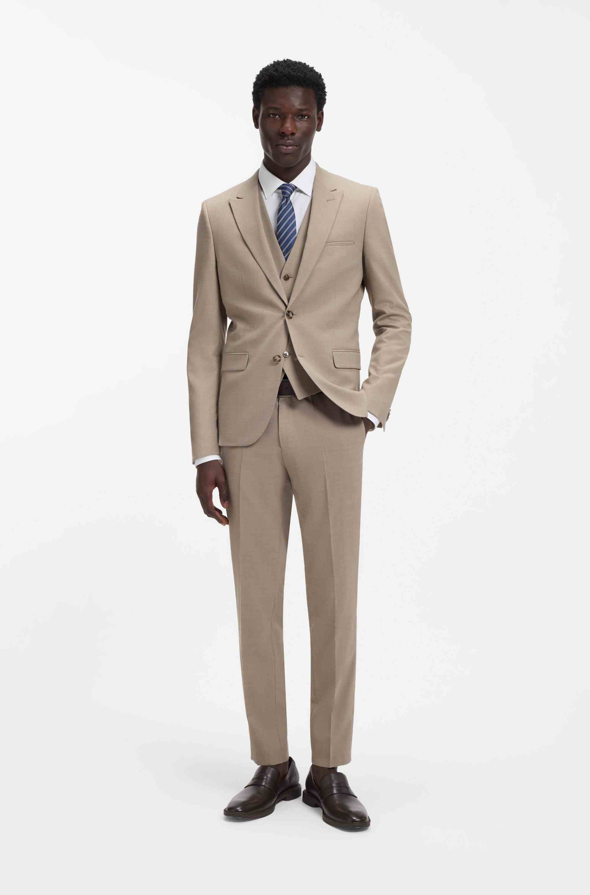 Three-piece extra-slim-fit suit in stretch dobby
