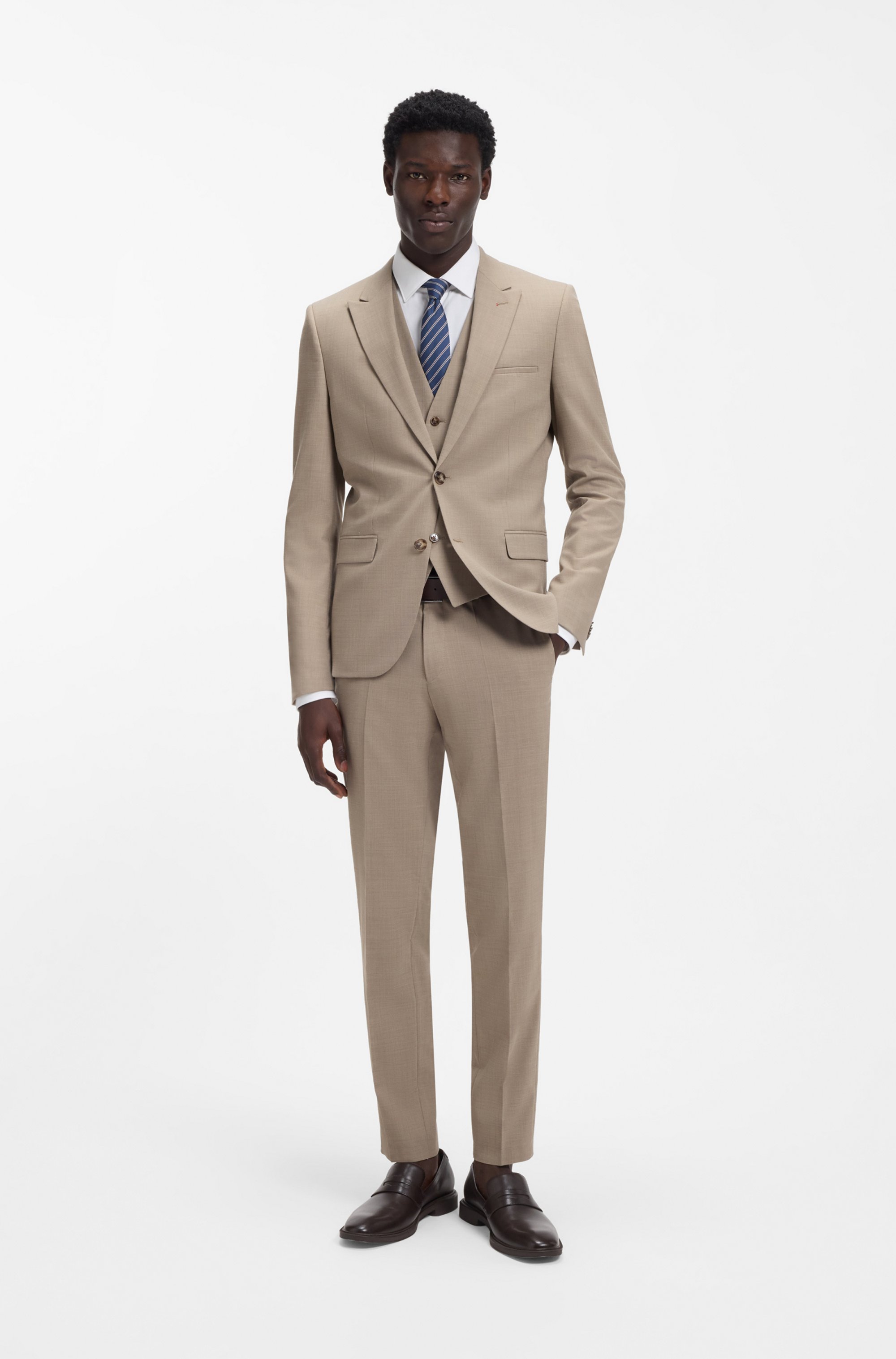 Three-piece extra-slim-fit suit in stretch dobby