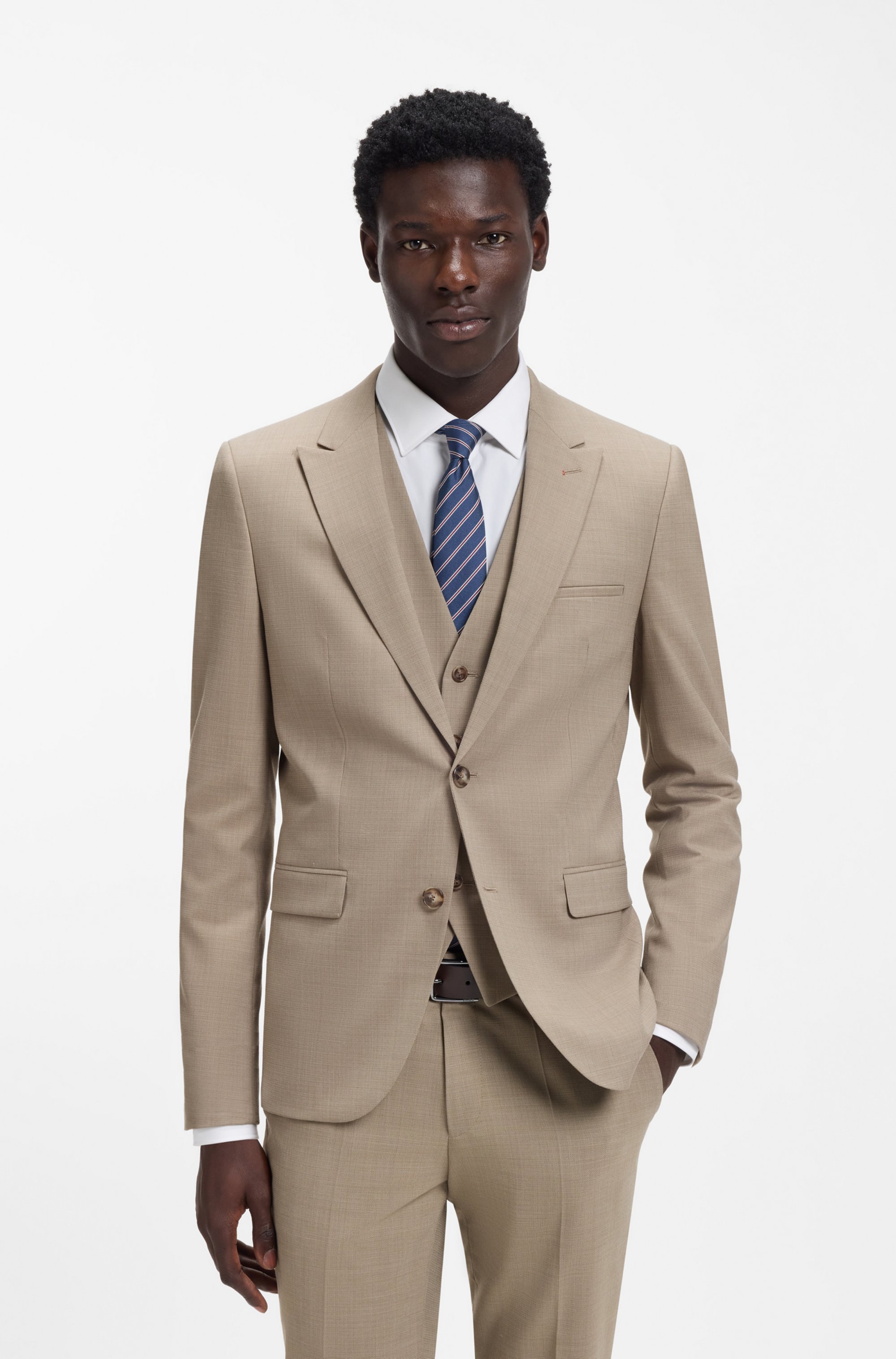 Three-piece extra-slim-fit suit in stretch dobby