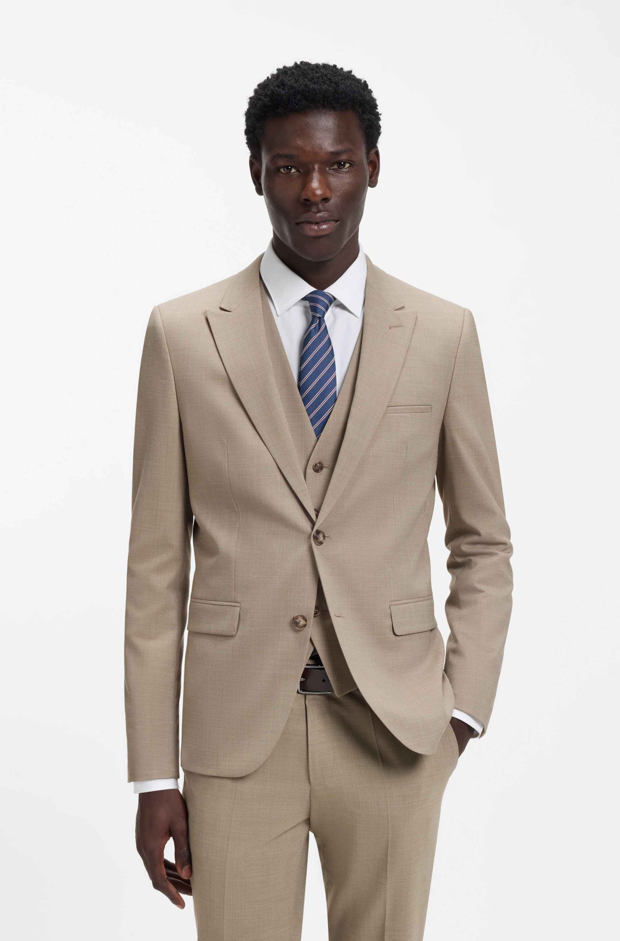Three-piece extra-slim-fit suit in stretch dobby