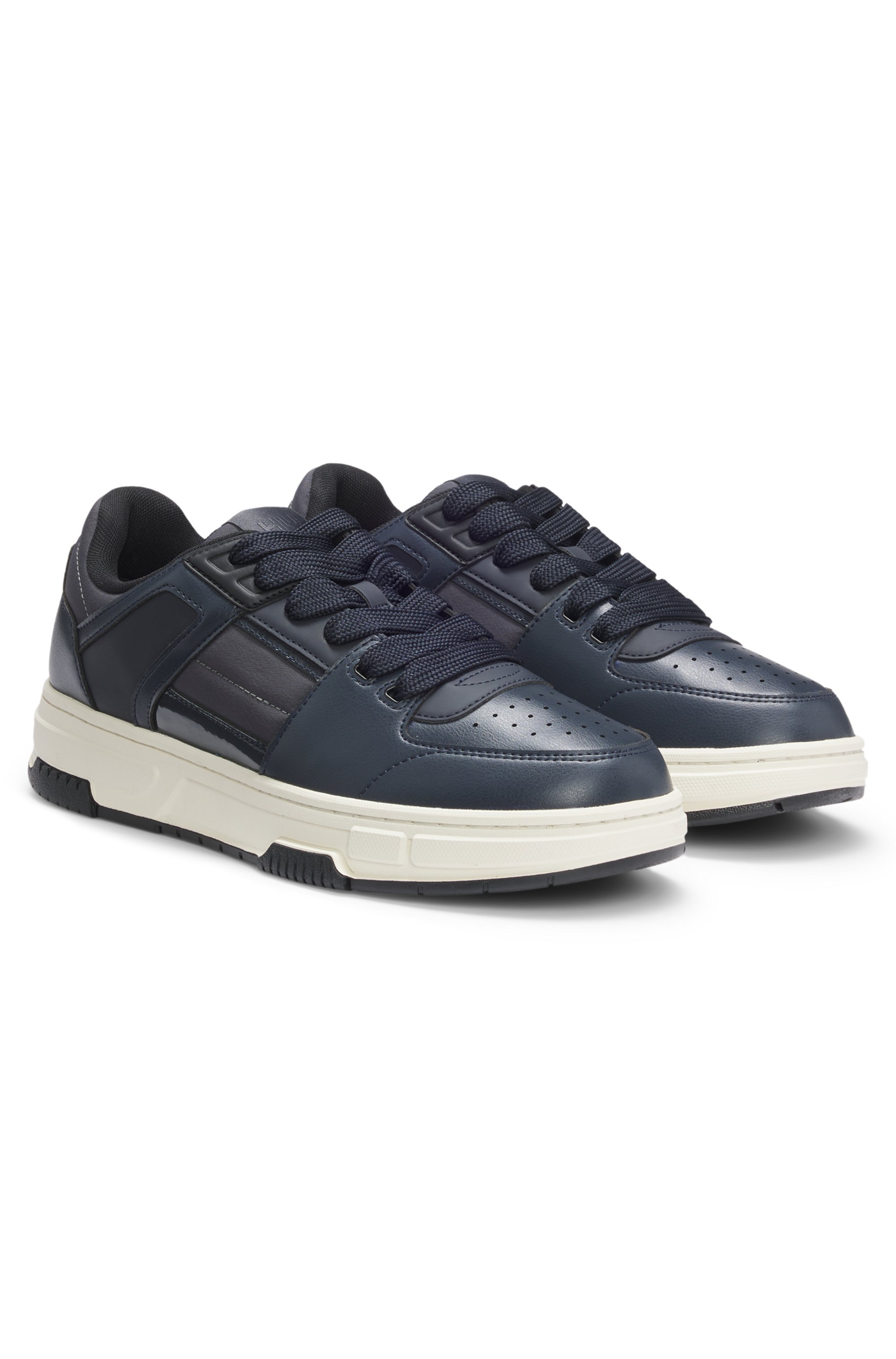 Lace-up trainers with patent trims