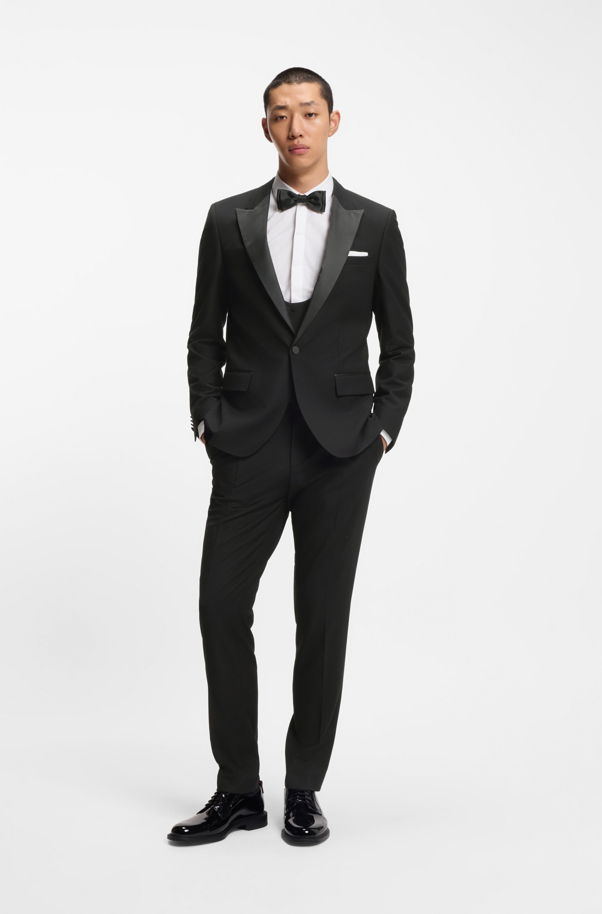Three-piece slim-fit suit in stretch micro jacquard