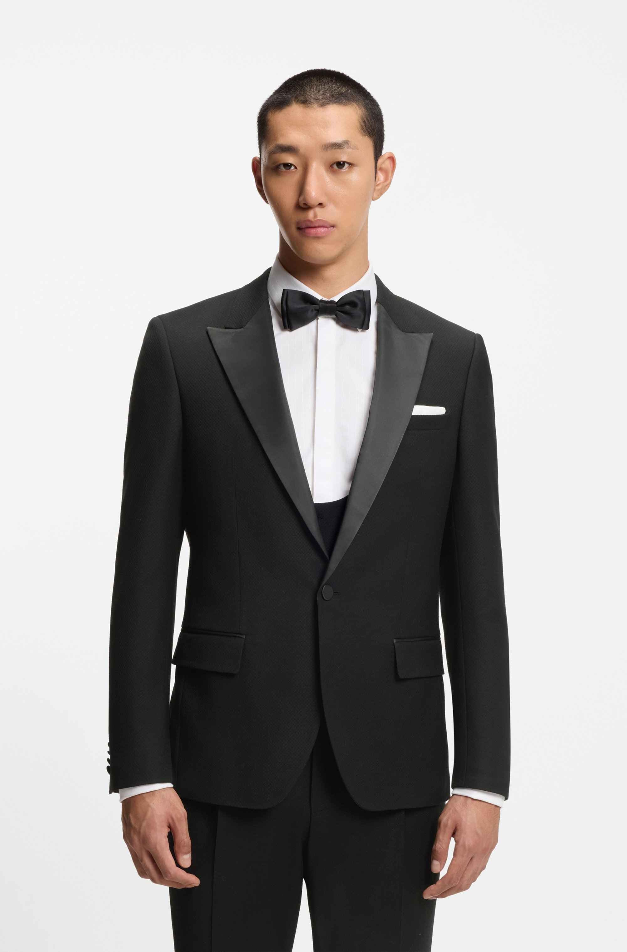 Three-piece slim-fit suit in stretch micro jacquard