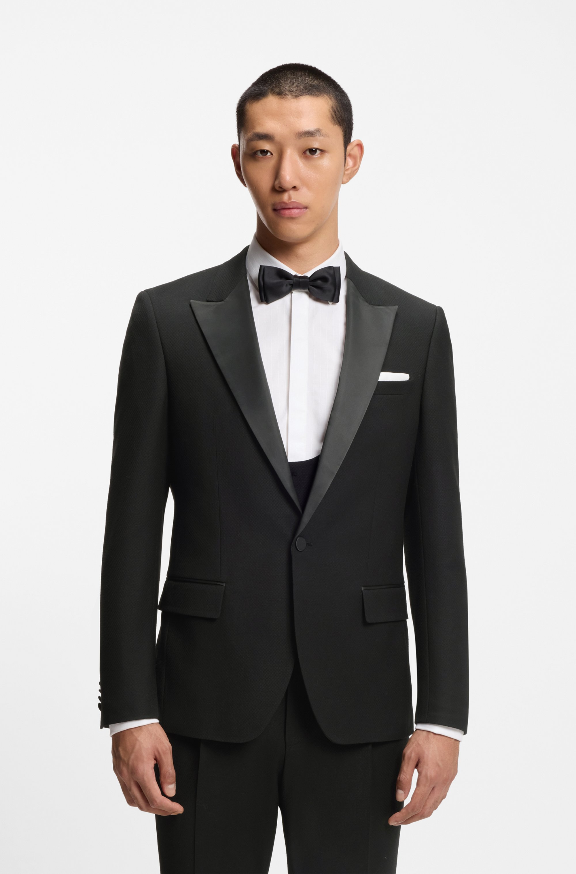 Three-piece slim-fit suit in stretch micro jacquard