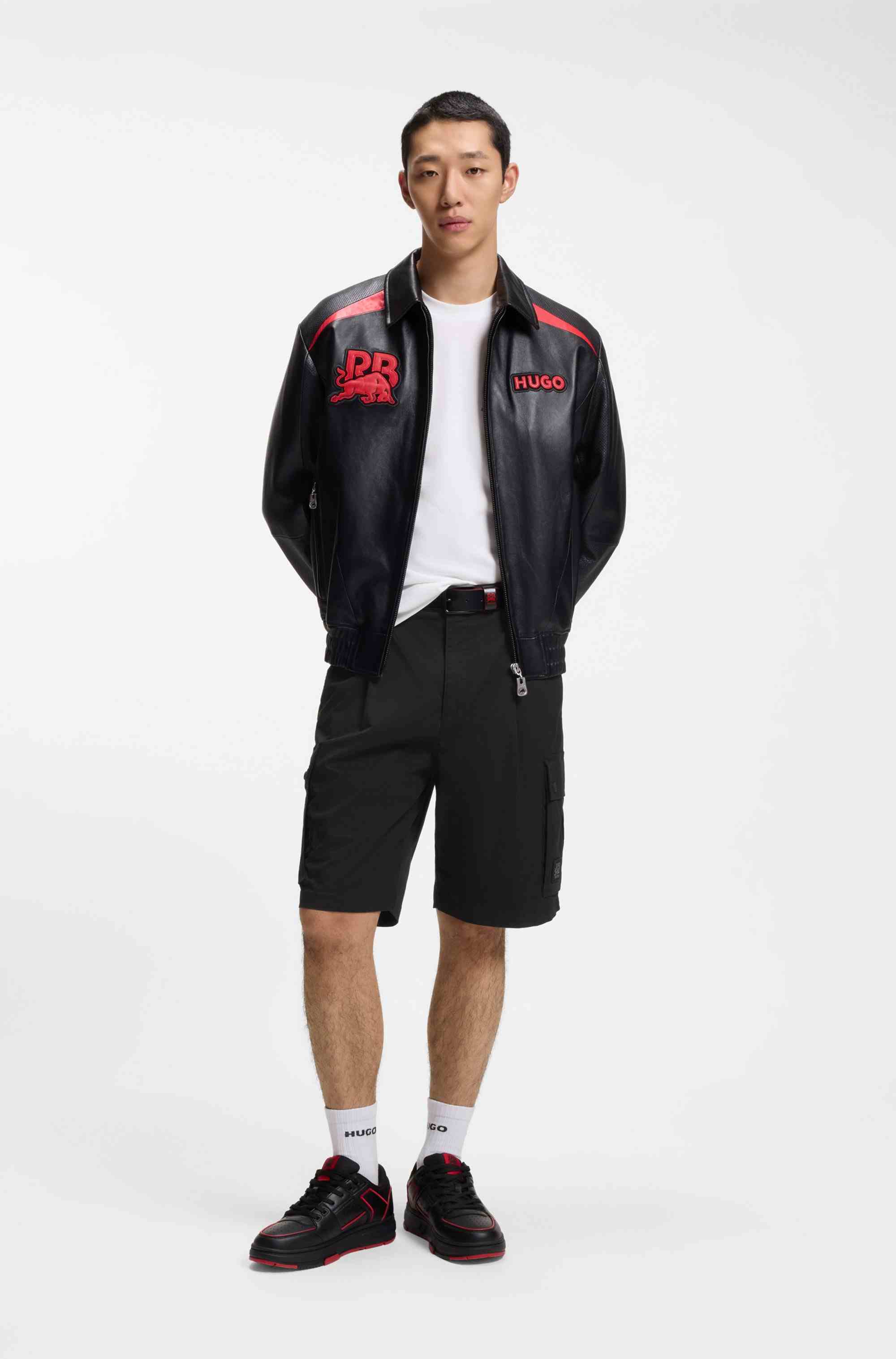 HUGO x RB stretch-cotton shorts with bull motif